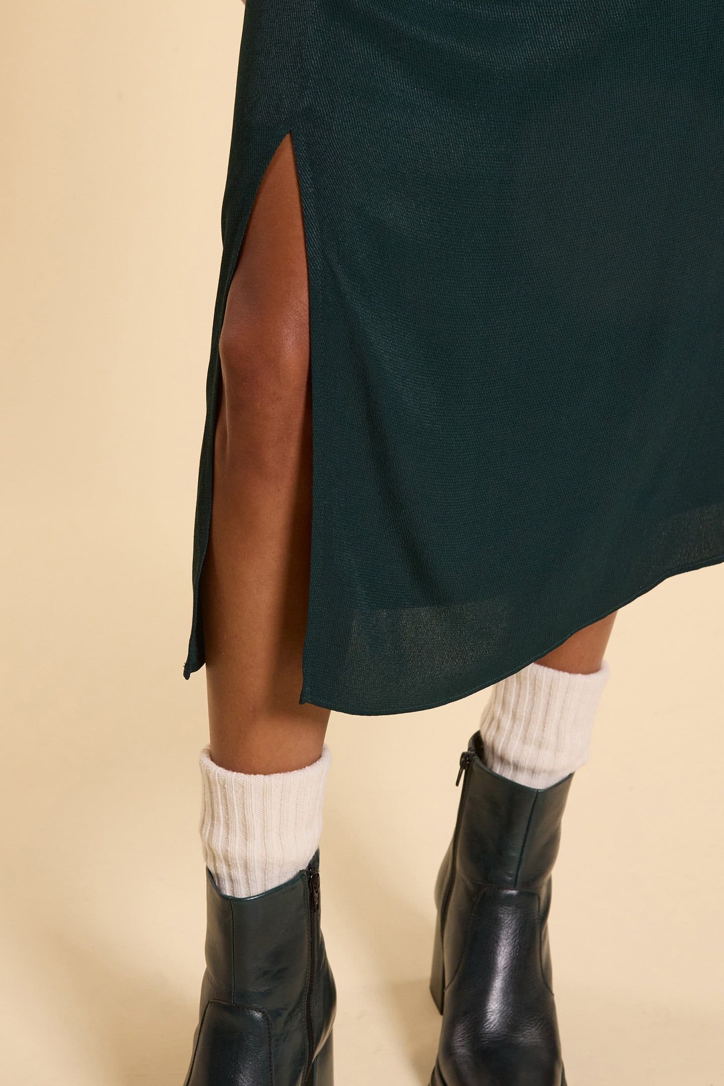 MIDNIGHT GREEN MIDI SKIRT  SIDE SLIT 5
