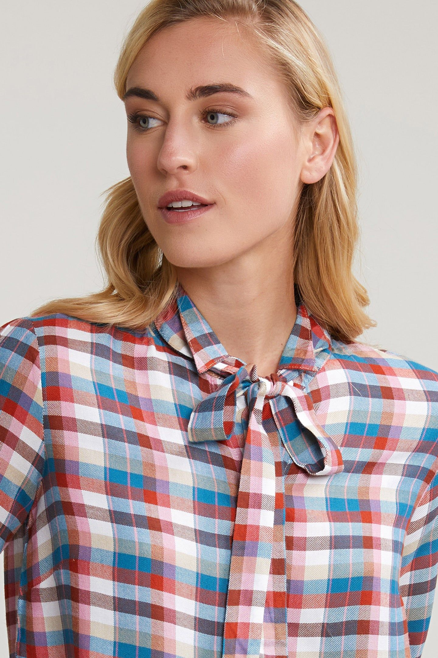 MULTI CHECKED BLOUSE FANCY COLLAR 4