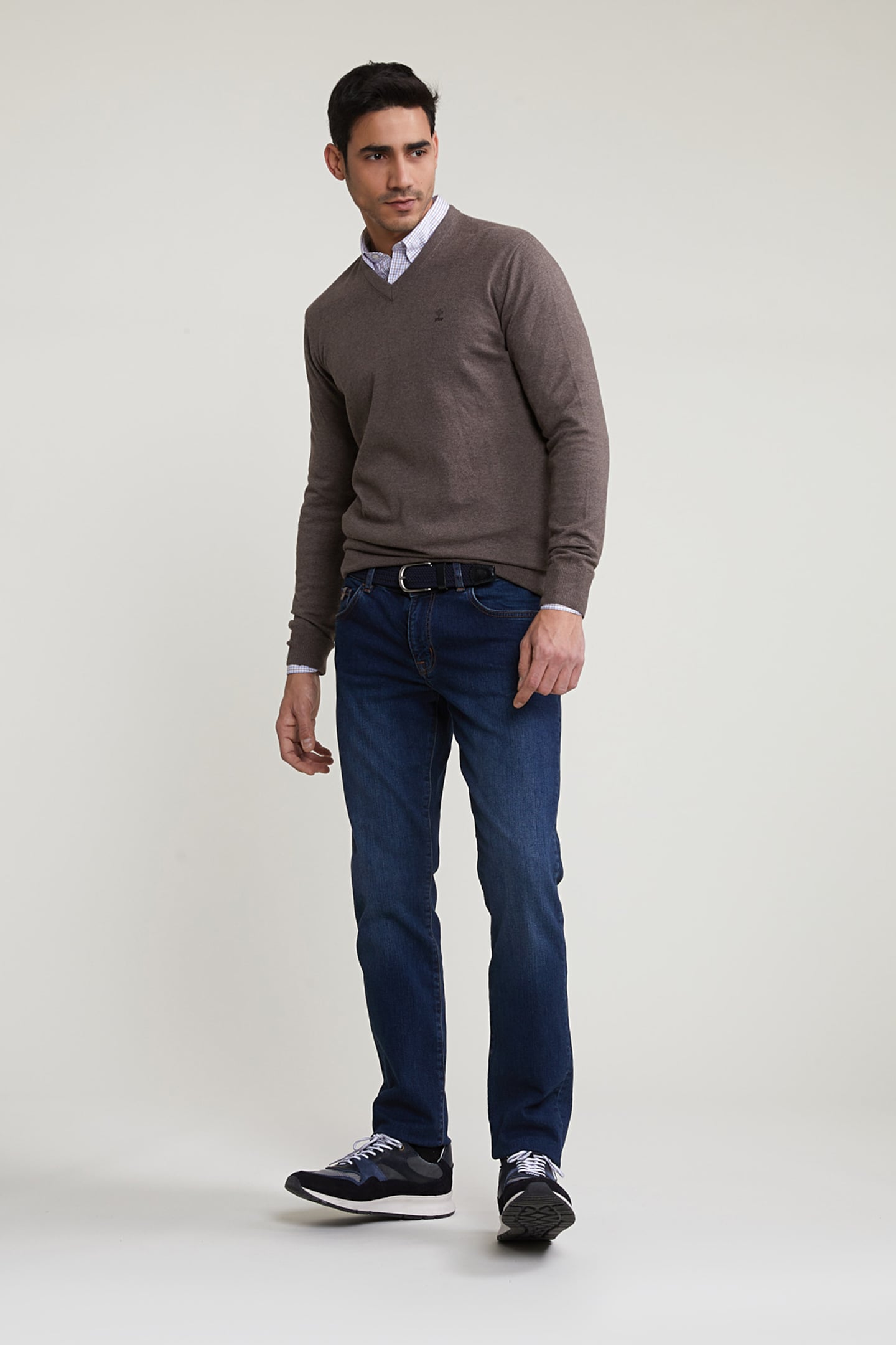 NORMAL FIT BASIC COTTON V-NECK SWEATER CROISSANT MIX 3