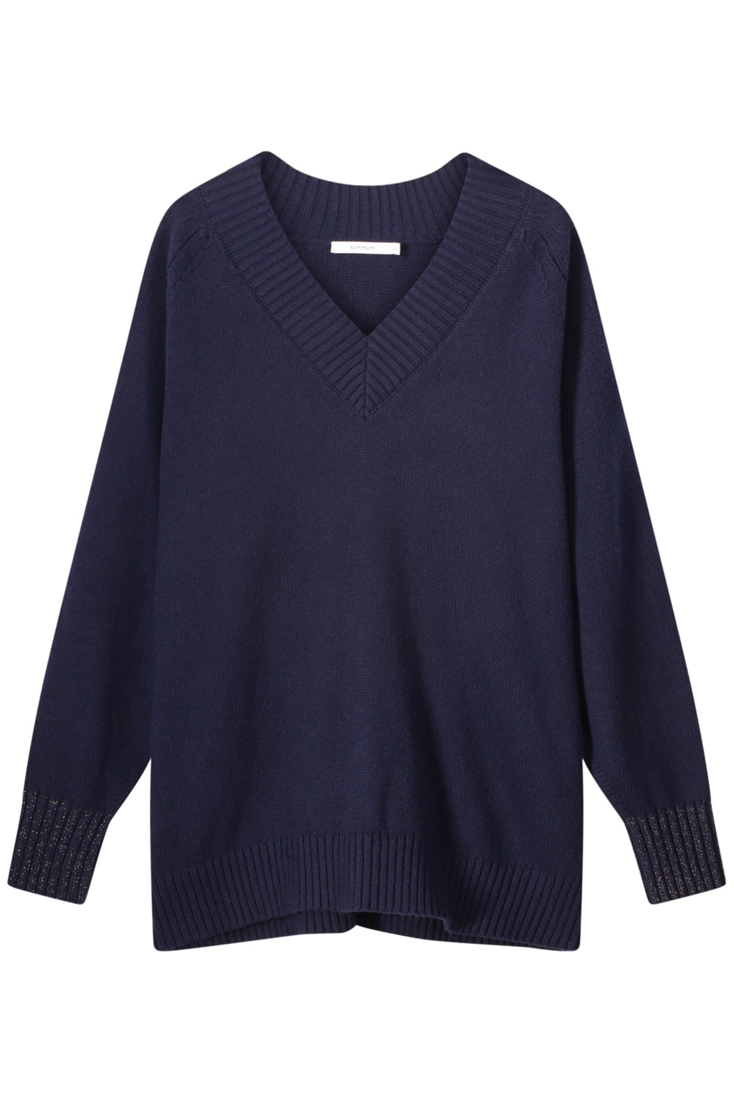 V-NECK SWEATER COTTON MERINO WOOL BLEND KNIT MIDNIGHT BLUE 2