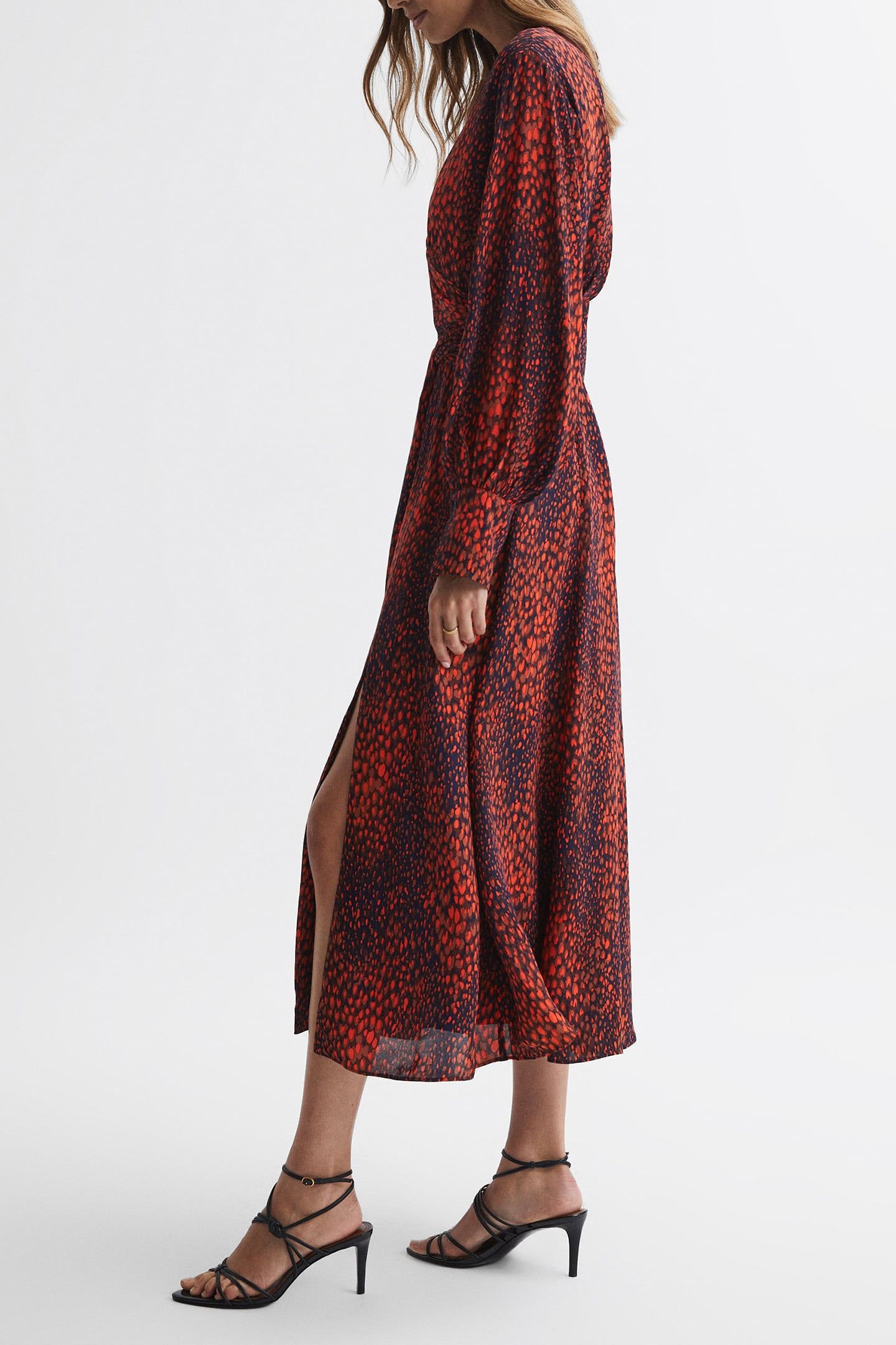 ANIMAL PRINTED MIDI DRESS — THE MODEL IS WEARING A SIZE 8 4