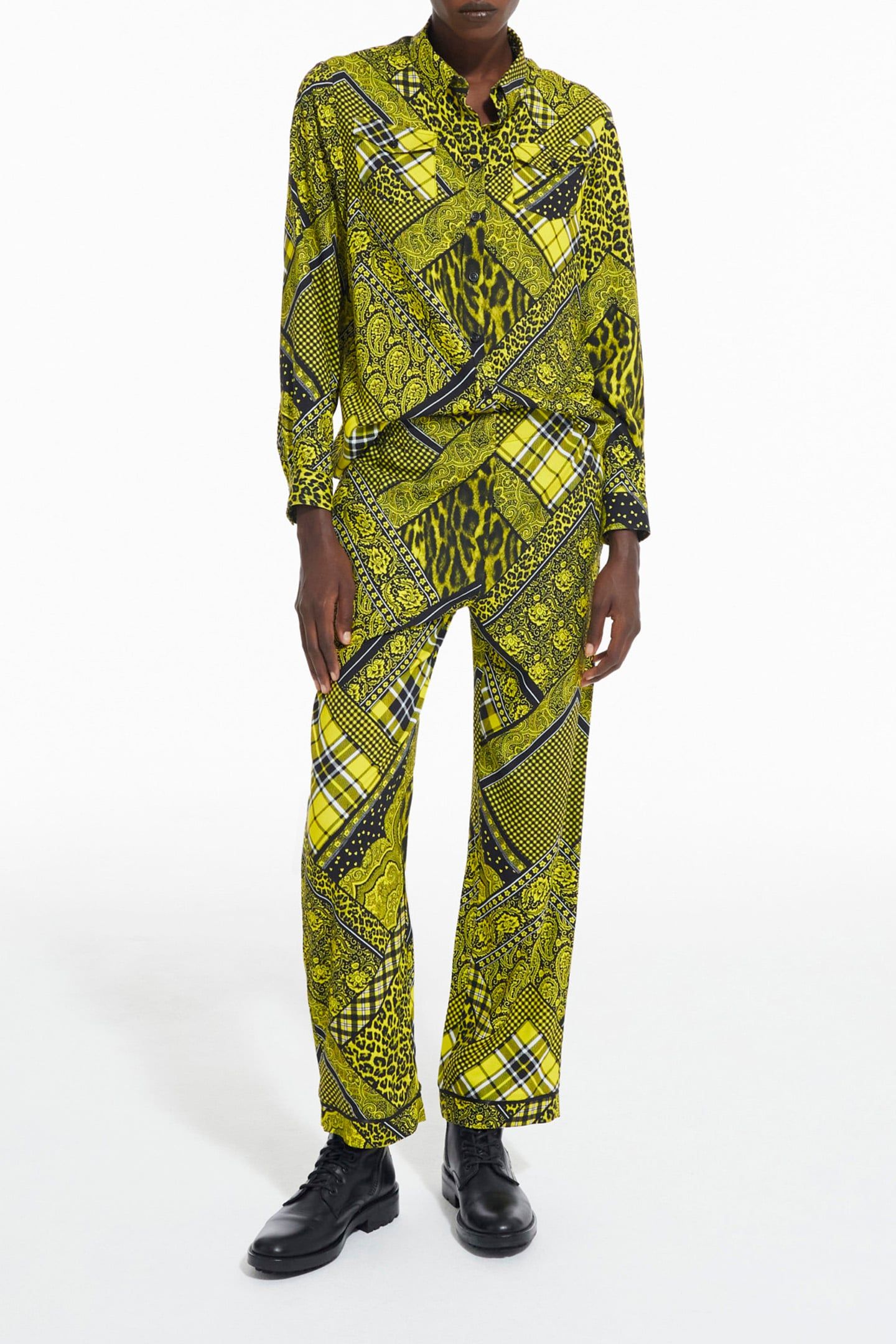 SHIRT WITH BUTTON PLACKET DETAIL BLACK/YELLOW 3