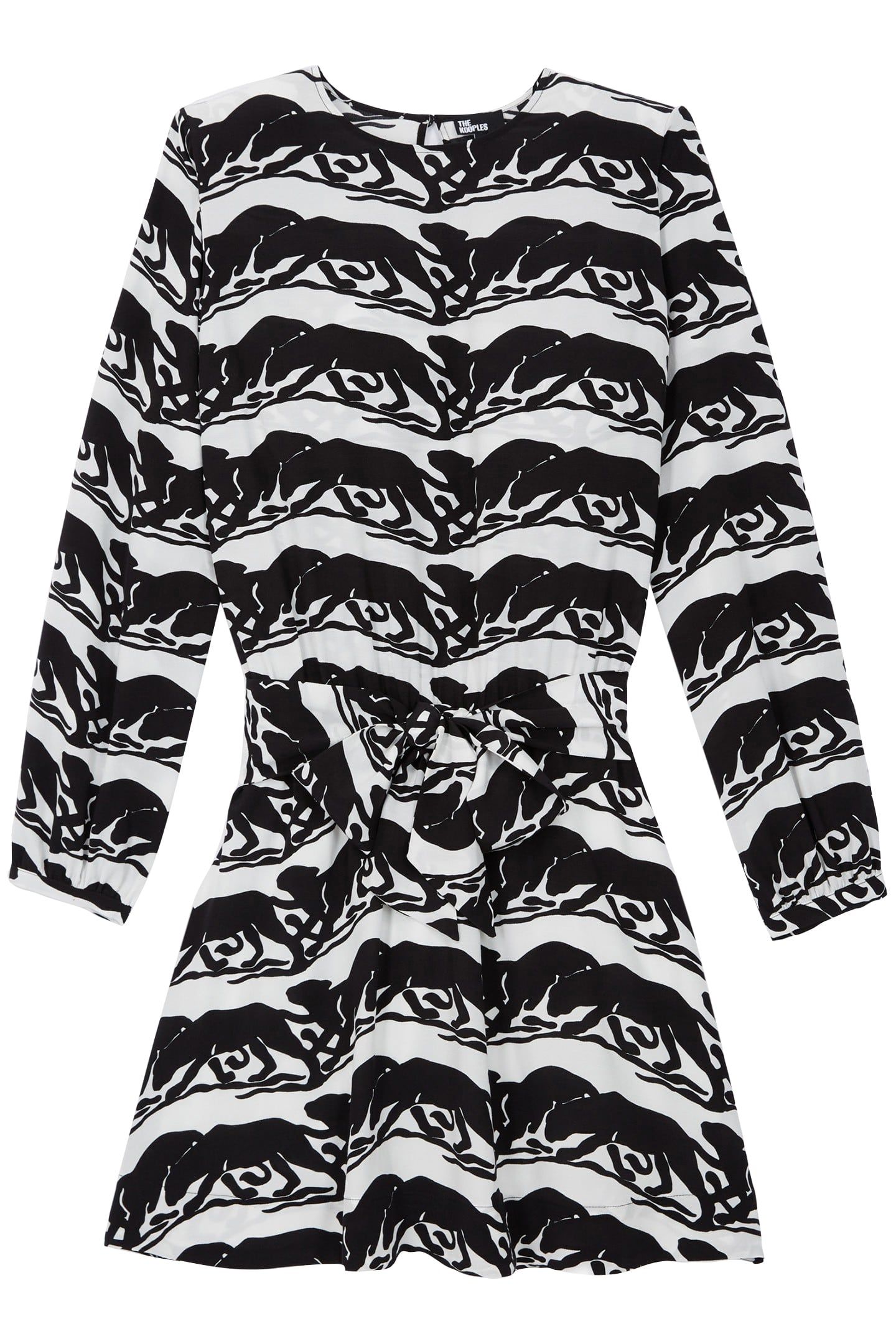 LONG-SLEEVED KNOTTED SHORT DRESS BLACK/WHITE 1