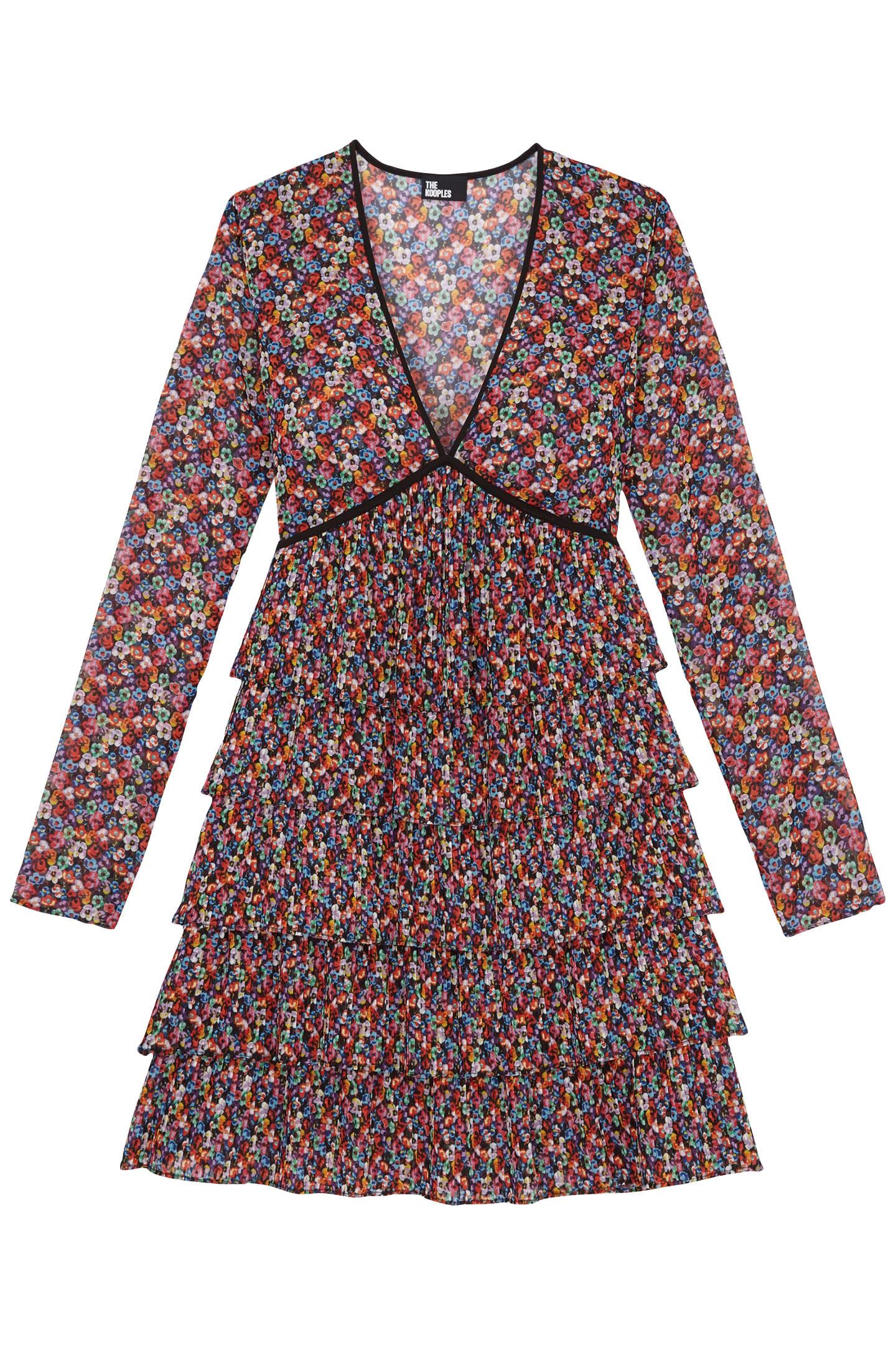 LONG SLEEVE DRESS WITH SHORT PLEATED SKIRT MULTICOLOR 1