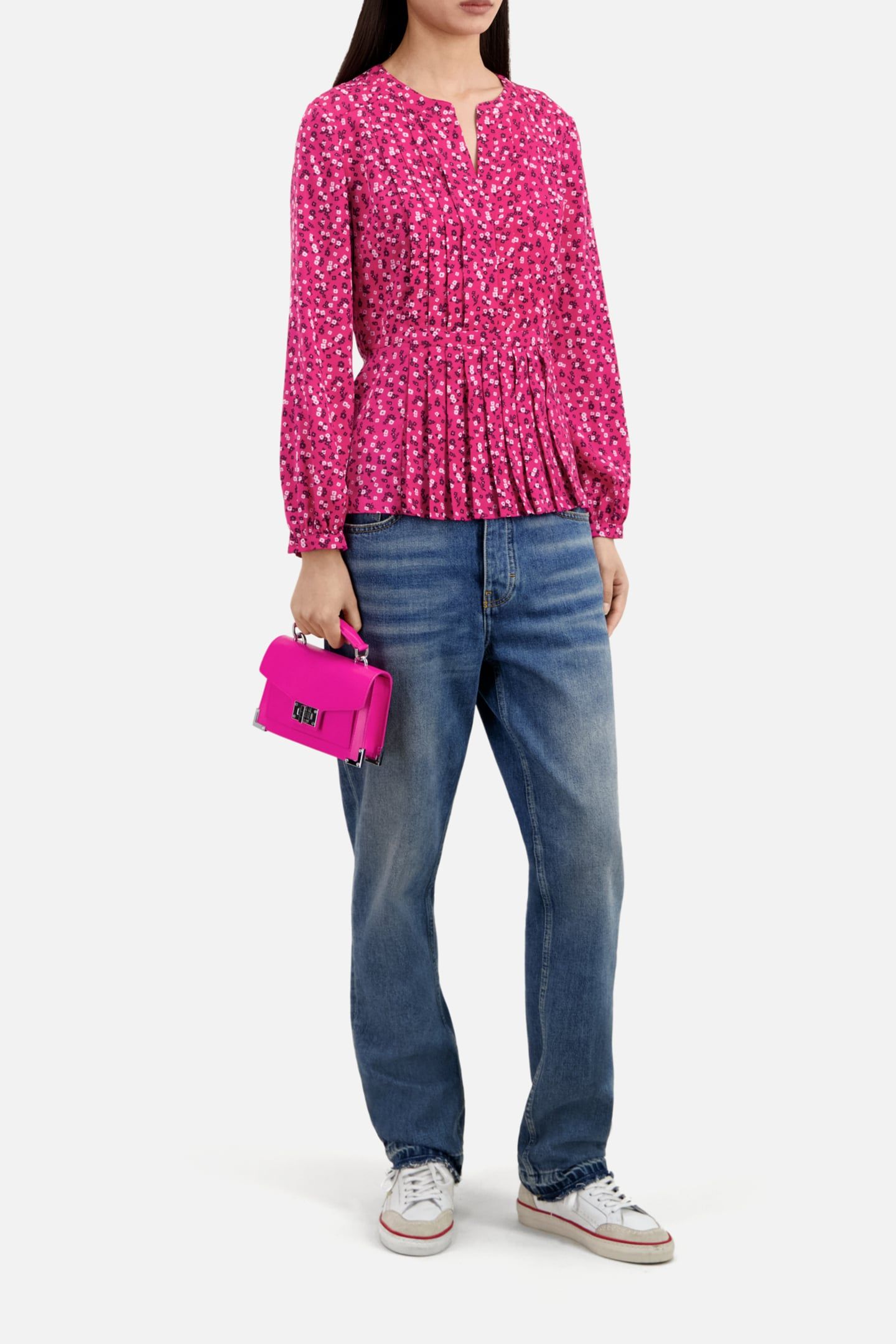 LONG SLEEVE TOP WITH PLEATED DETAIL PINK BLACK 5