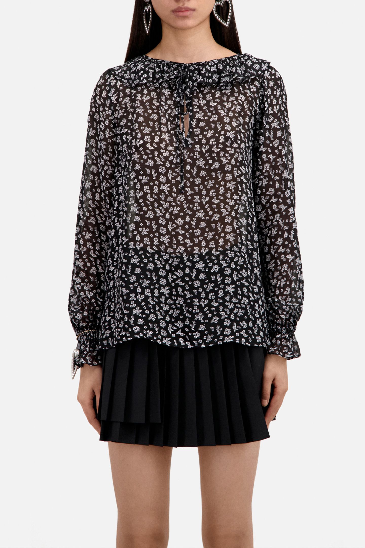 LONG SLEEVE TOP WITH RUFFLE DETAIL BLACK-ECRU 1