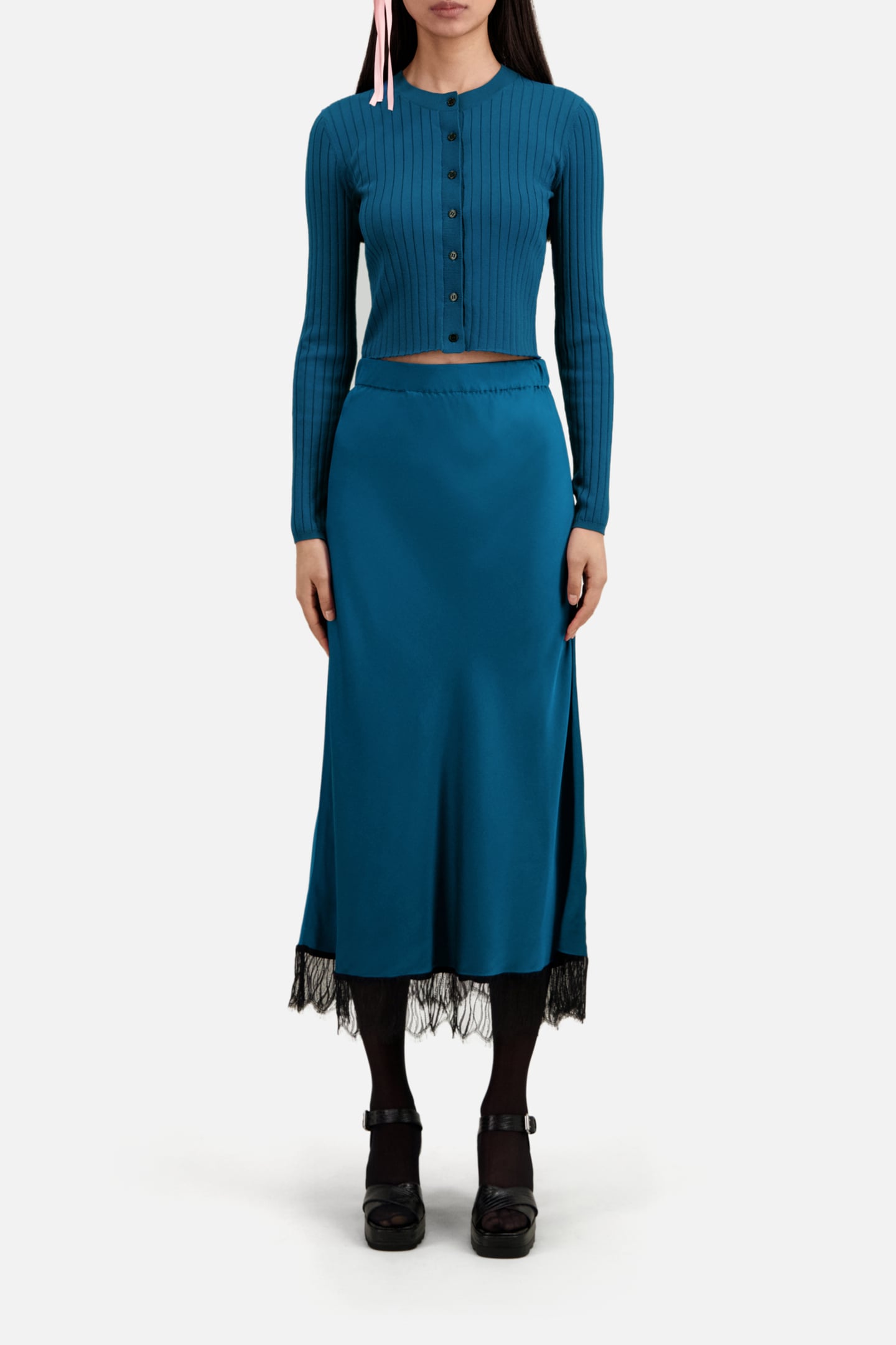 CROPPED CARDIGAN EN COTES MEDIUM BLUE 2