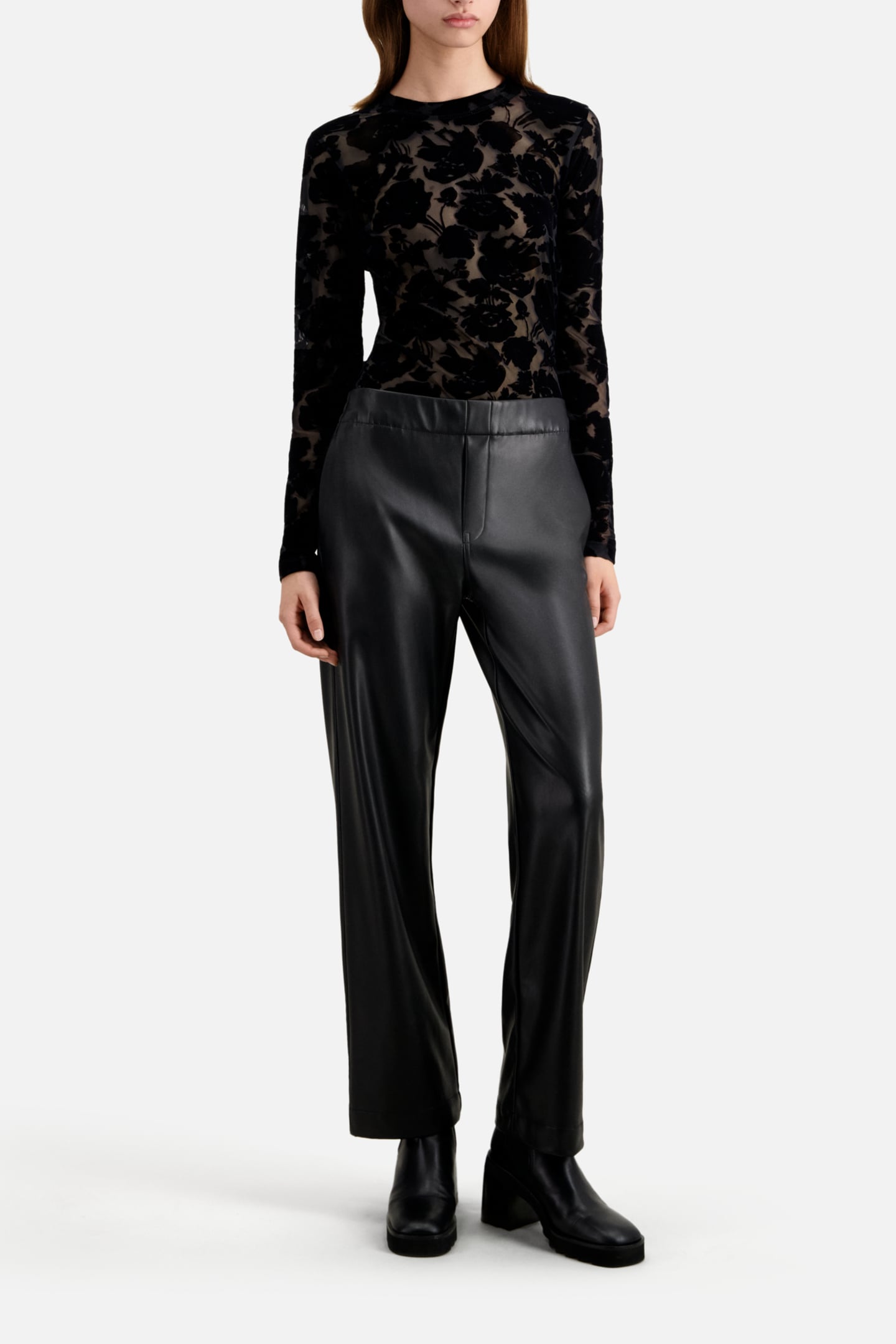 VEGAN LEATHER WIDE PANTS BLACK 1