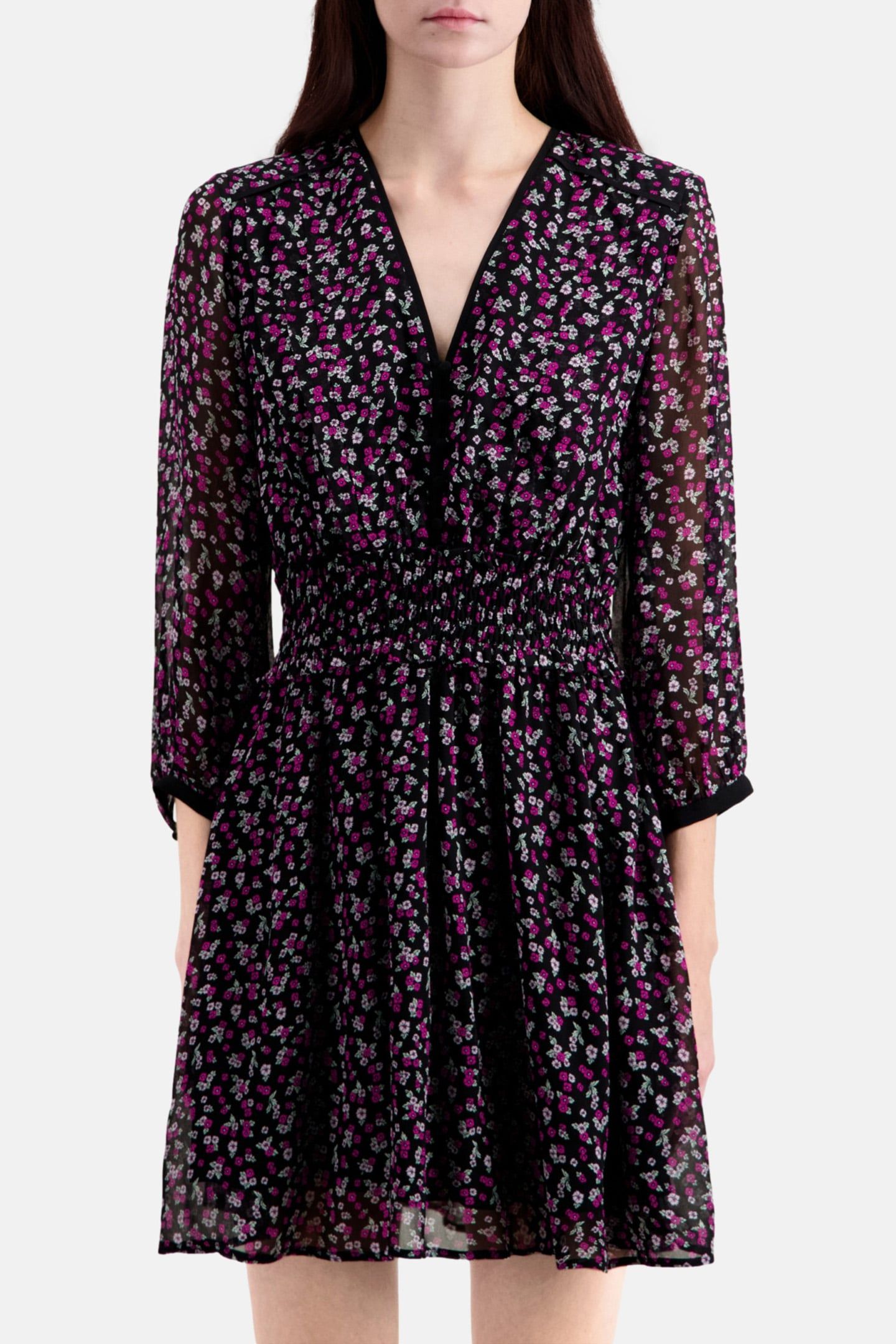 SHORT DRESS WITH 3/4 SLEEVES BLACK/PINK 1