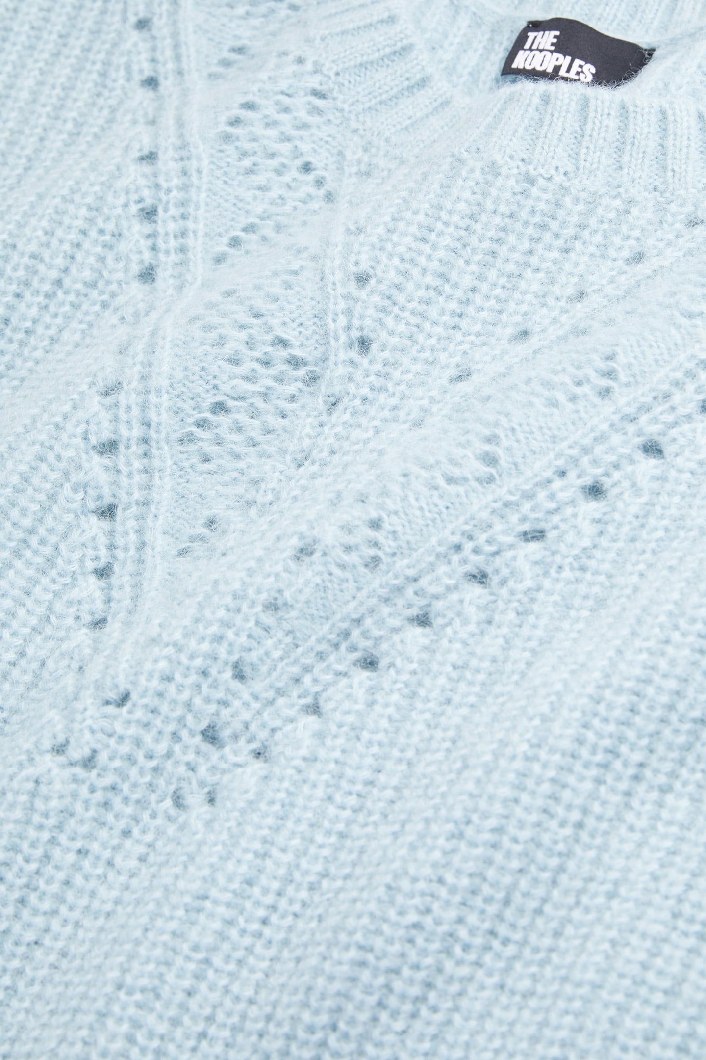 ROUND NECK SWEATER IN PEARL AND POINTELLE RIB BLUE GREY 5