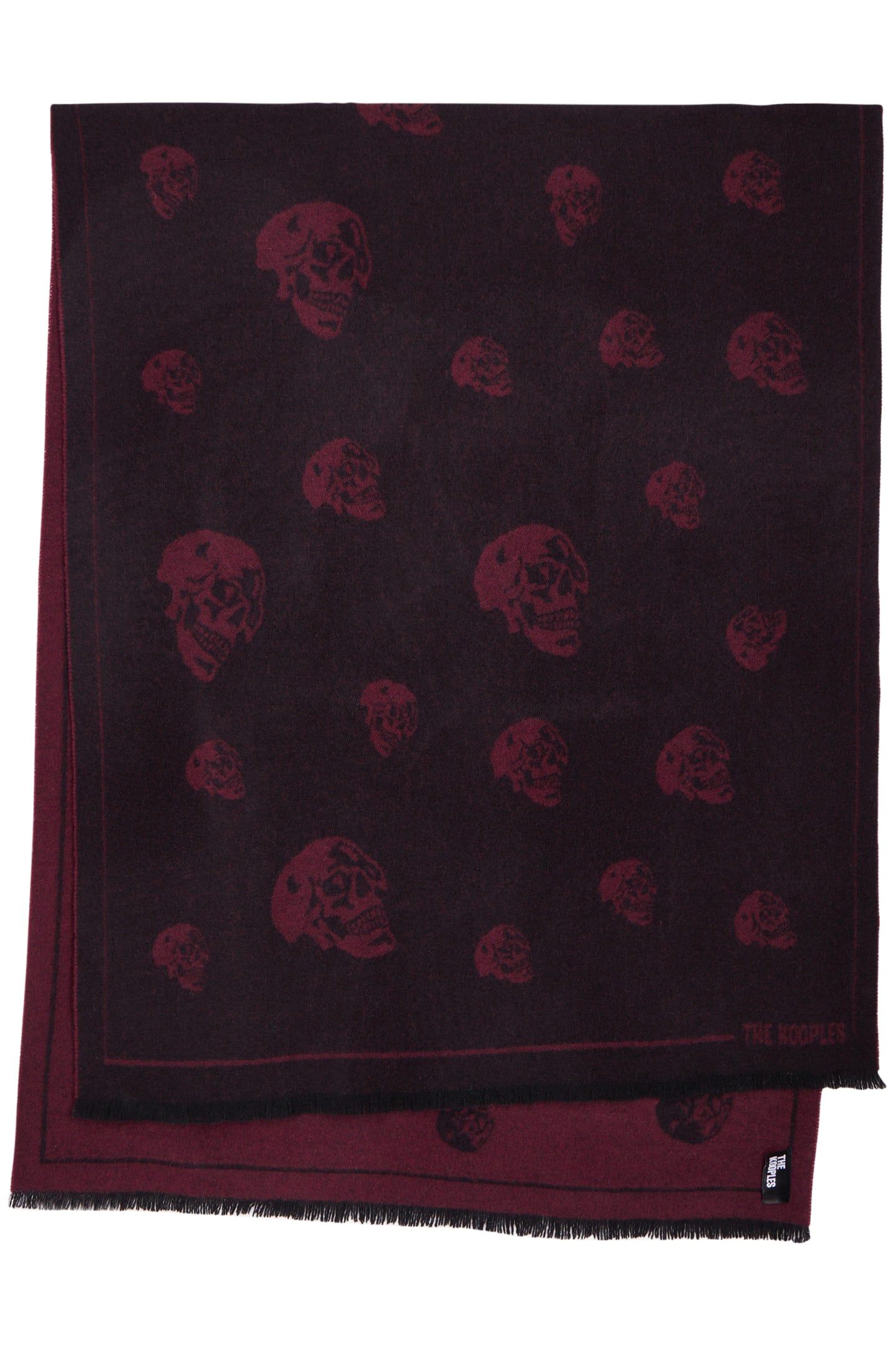 WOOL SCARF WITH SKULL PATTERN BLACK-BORDEAUX 1