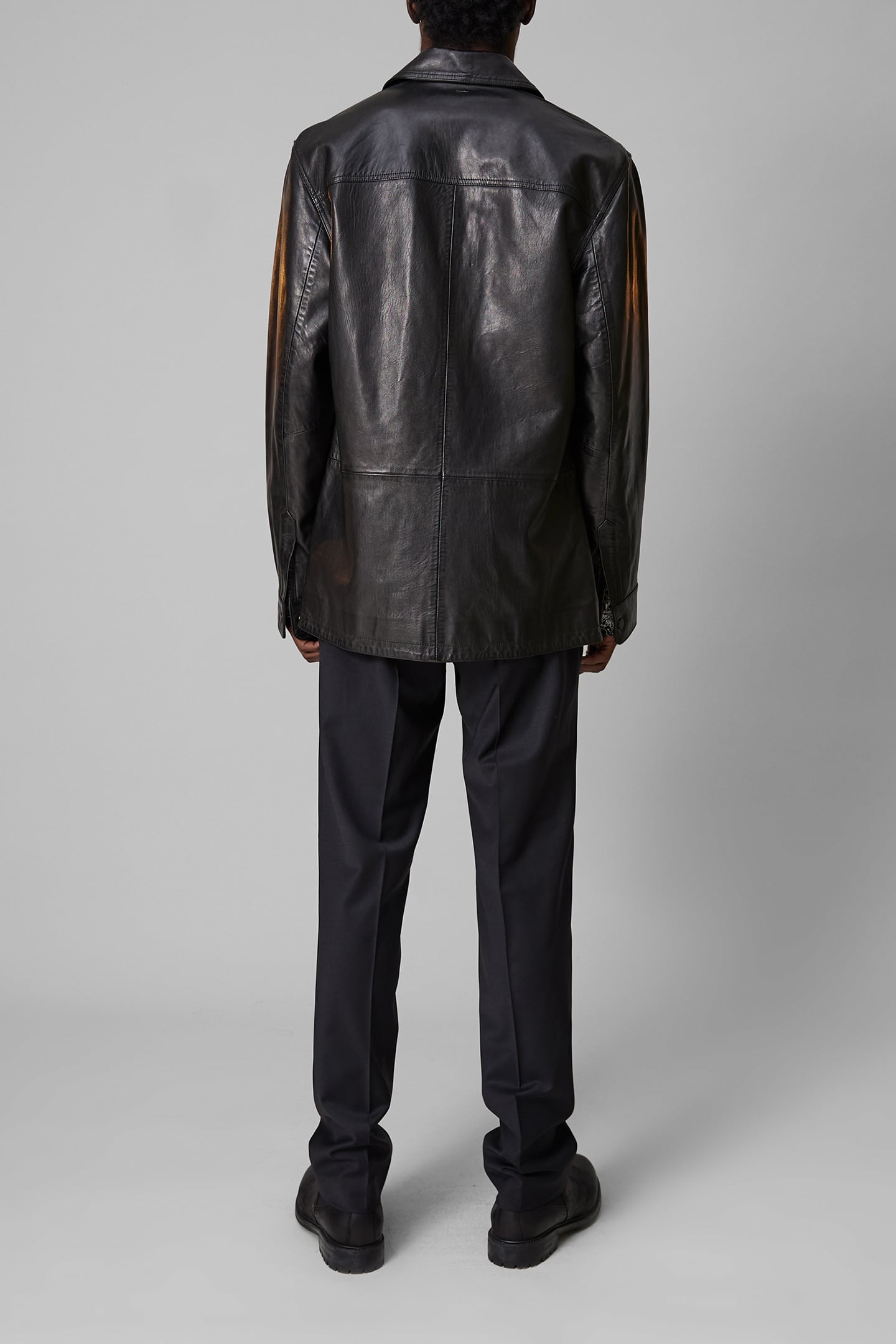 BLACK LEATHER OVERSHIRT JACKET 4