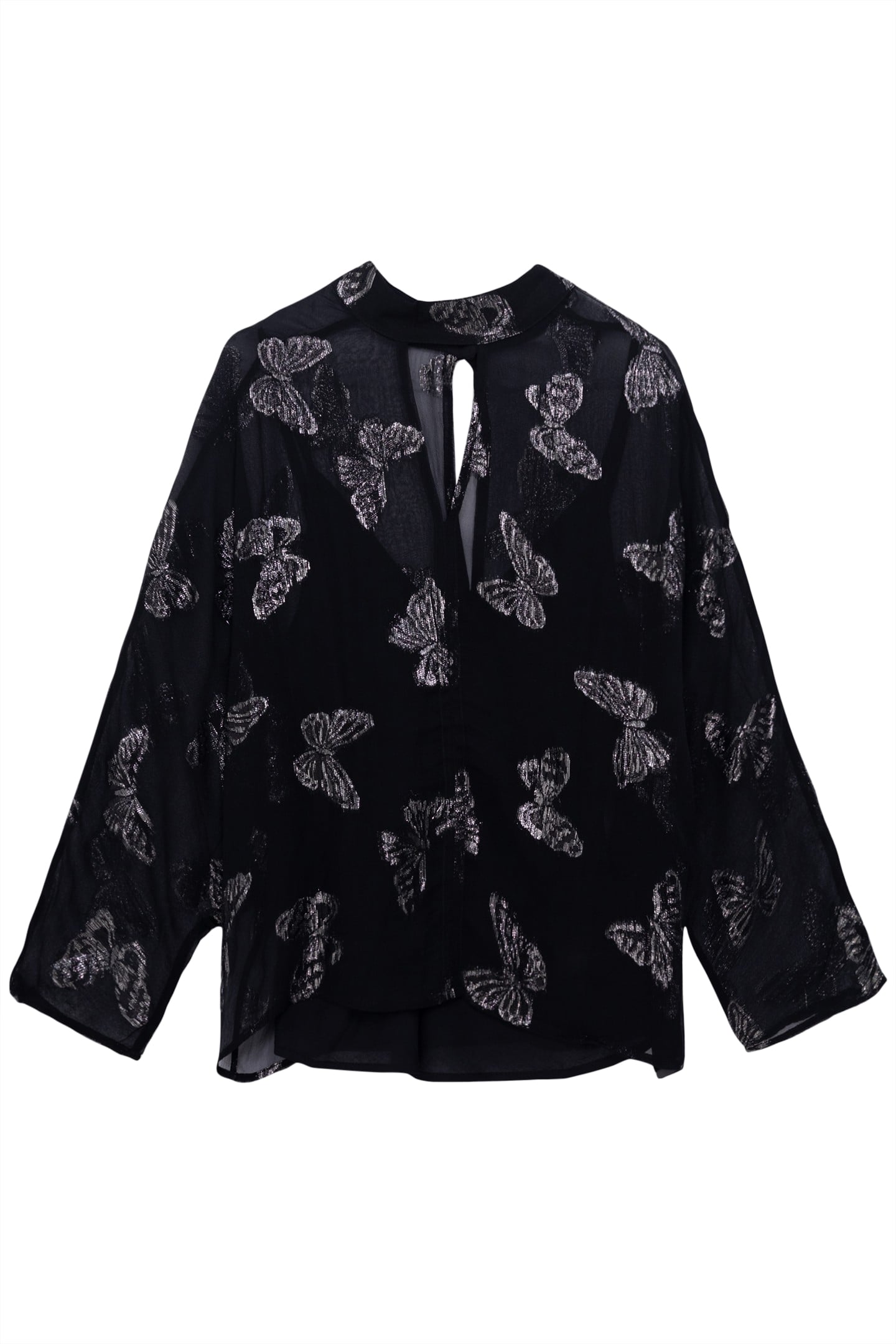 BLACK JACQUARD BUTTERFLY BLOUSE 1