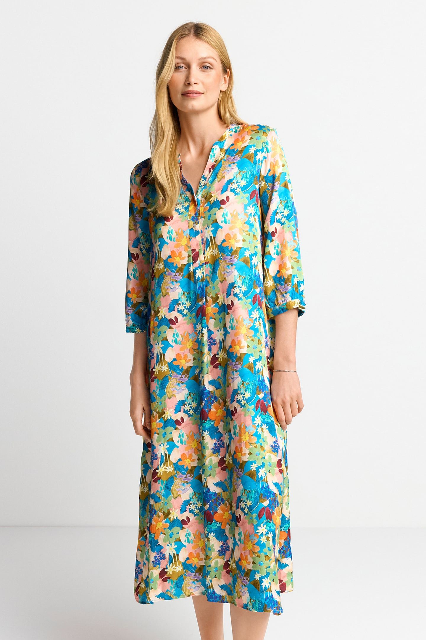 PRINTED V-NECK DRESS WITH FLOWER PRINT RECYCLED ORIGINAL 1