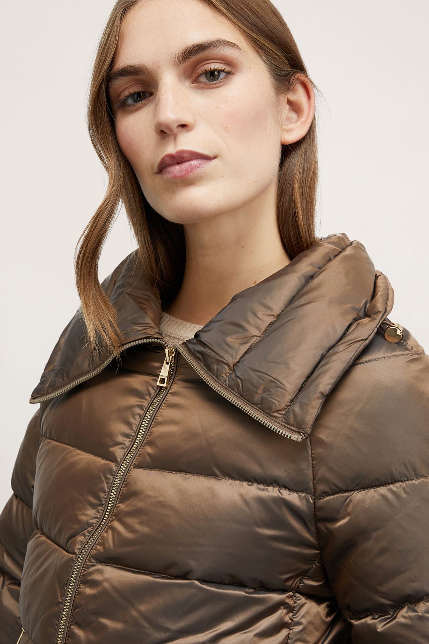 GENUINE DOWN JACKET WITH HIGH COLLAR BROWN 5