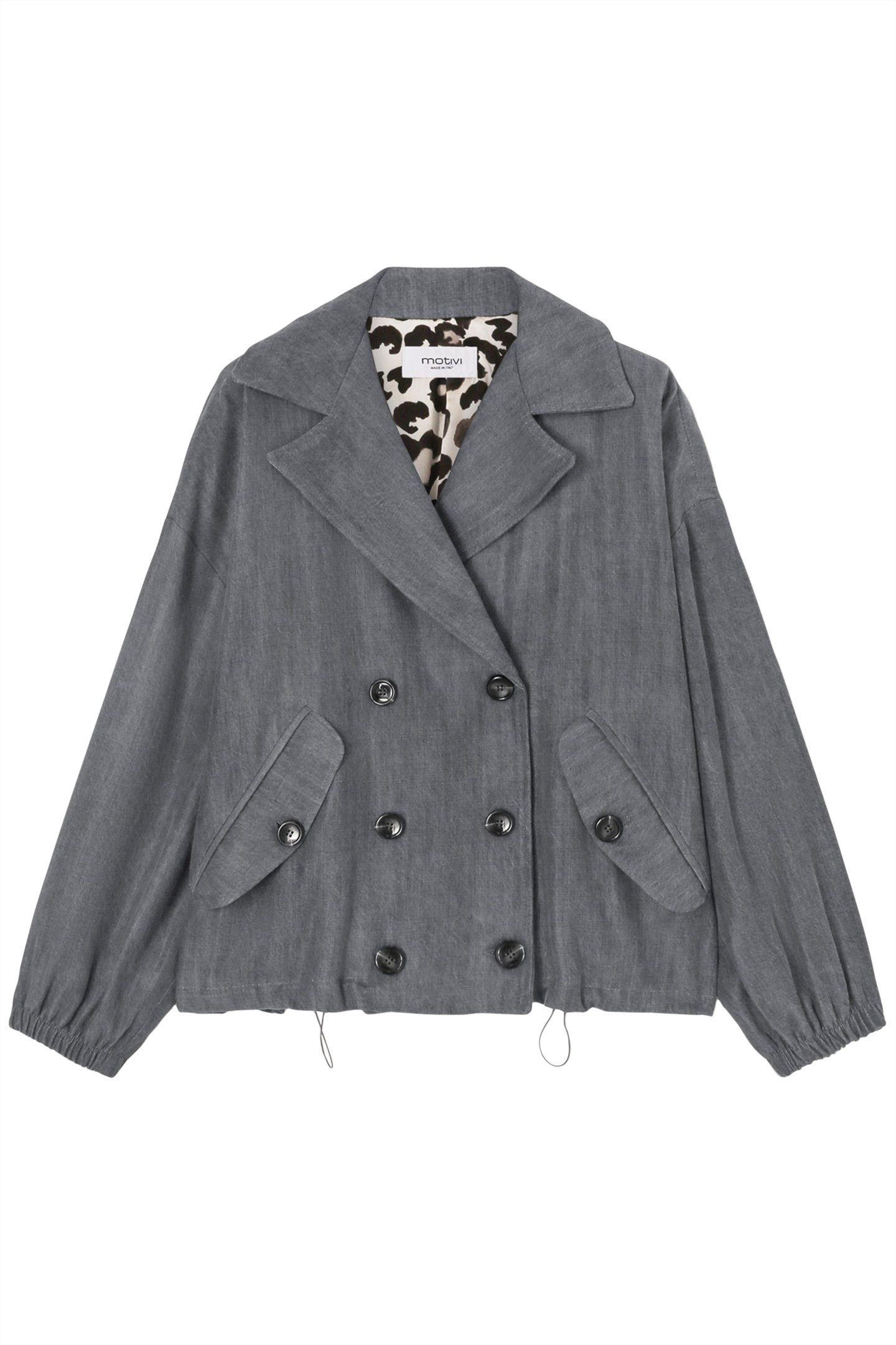 DOUBLE-BREASTED DENIM EFFECT BOMBER JACKET GREY 4
