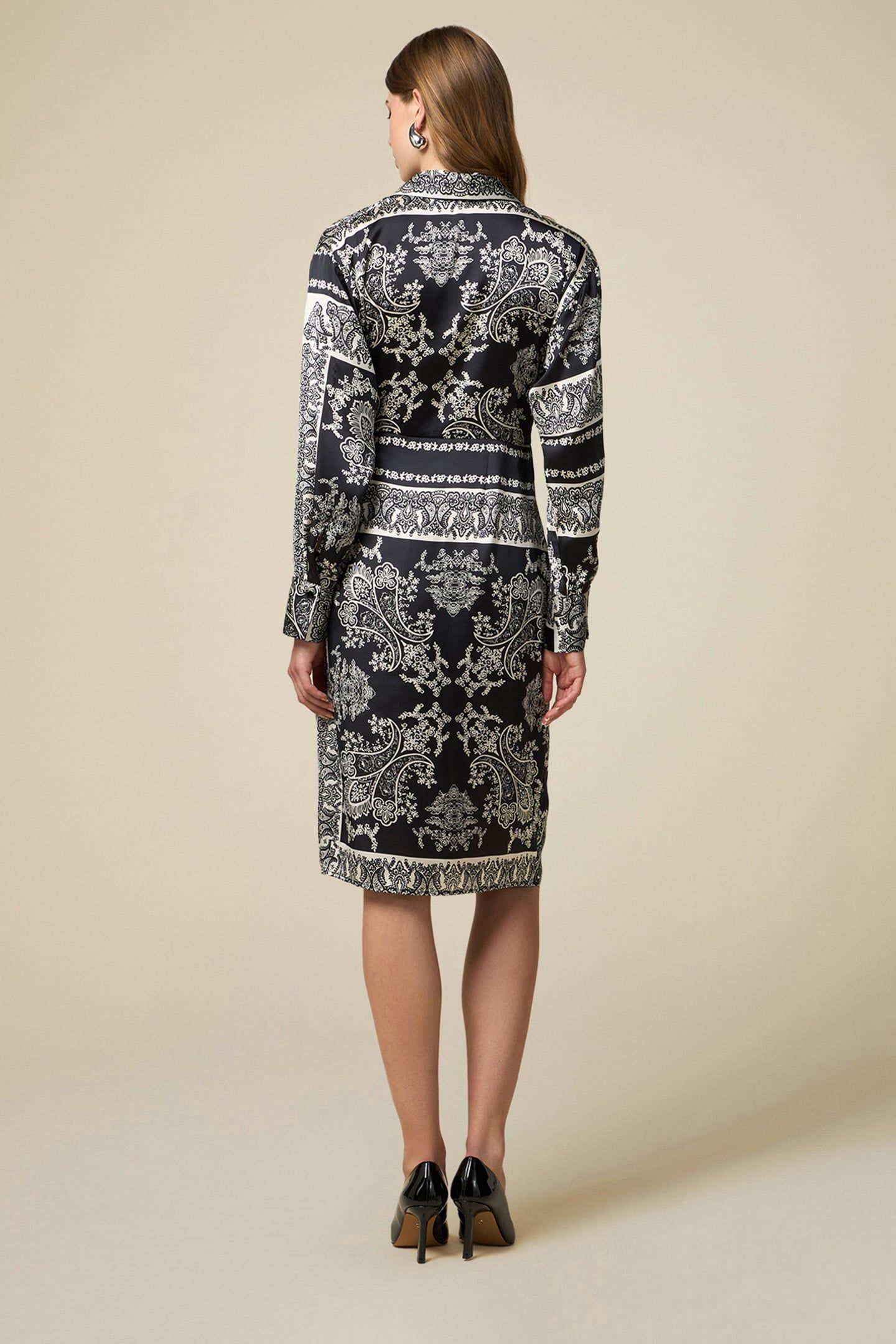 PATTERNED SATIN WRAPAROUND DRESS BLACK 2