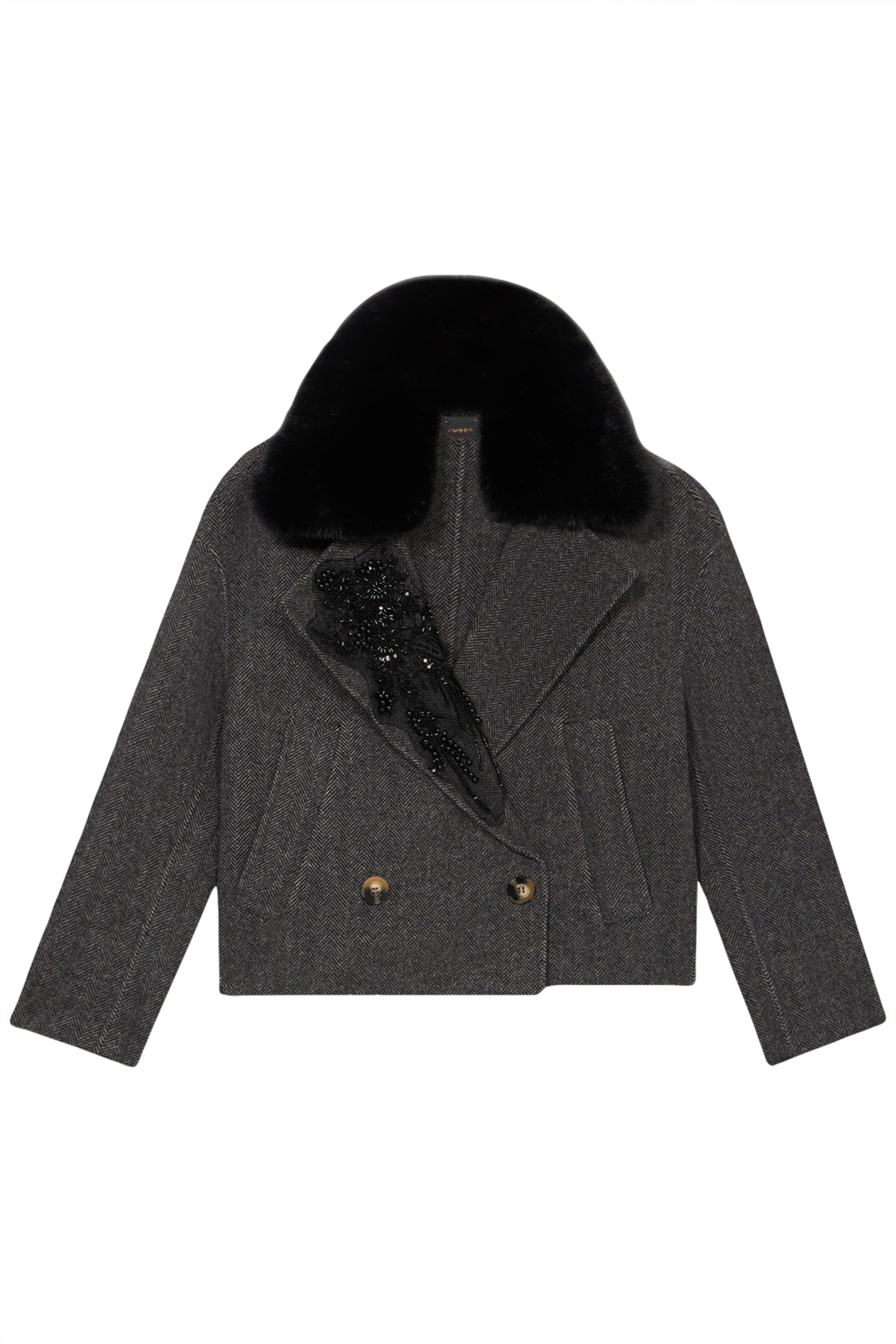SHORT COAT WITH JEWEL PATCH GREY 3