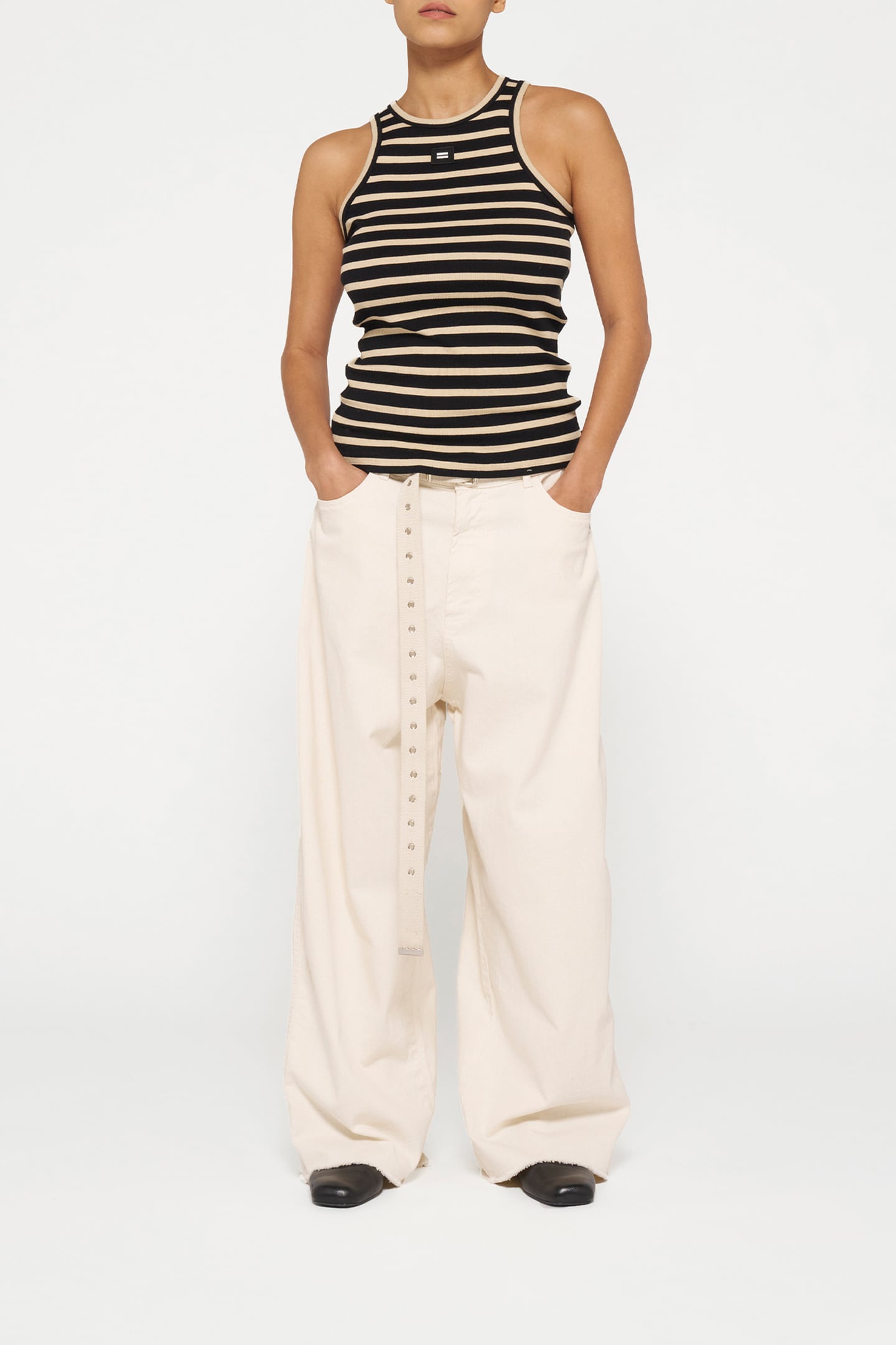 TANK TOP RIB STRIPES BLACK/LIGHT LATTE 2