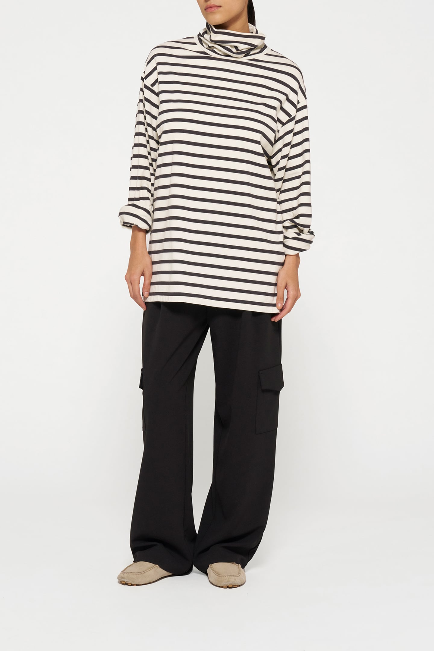 LONGSLEEVE COLL TEE STRIPES LIGHT NATURAL/GREY RAVEN 2