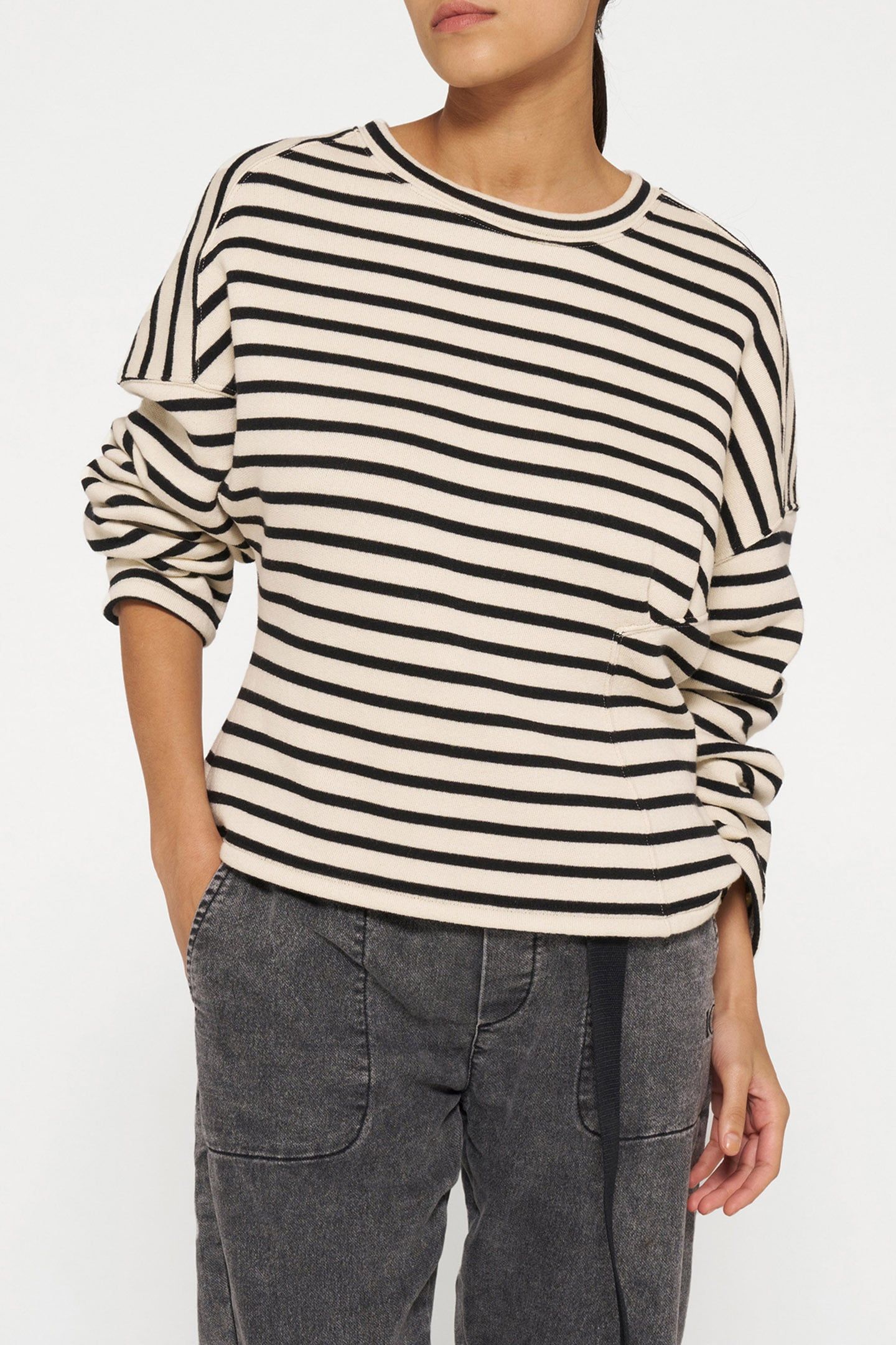 SWEATER SMOCK STRIPES LIGHT NATURAL/BLACK 1