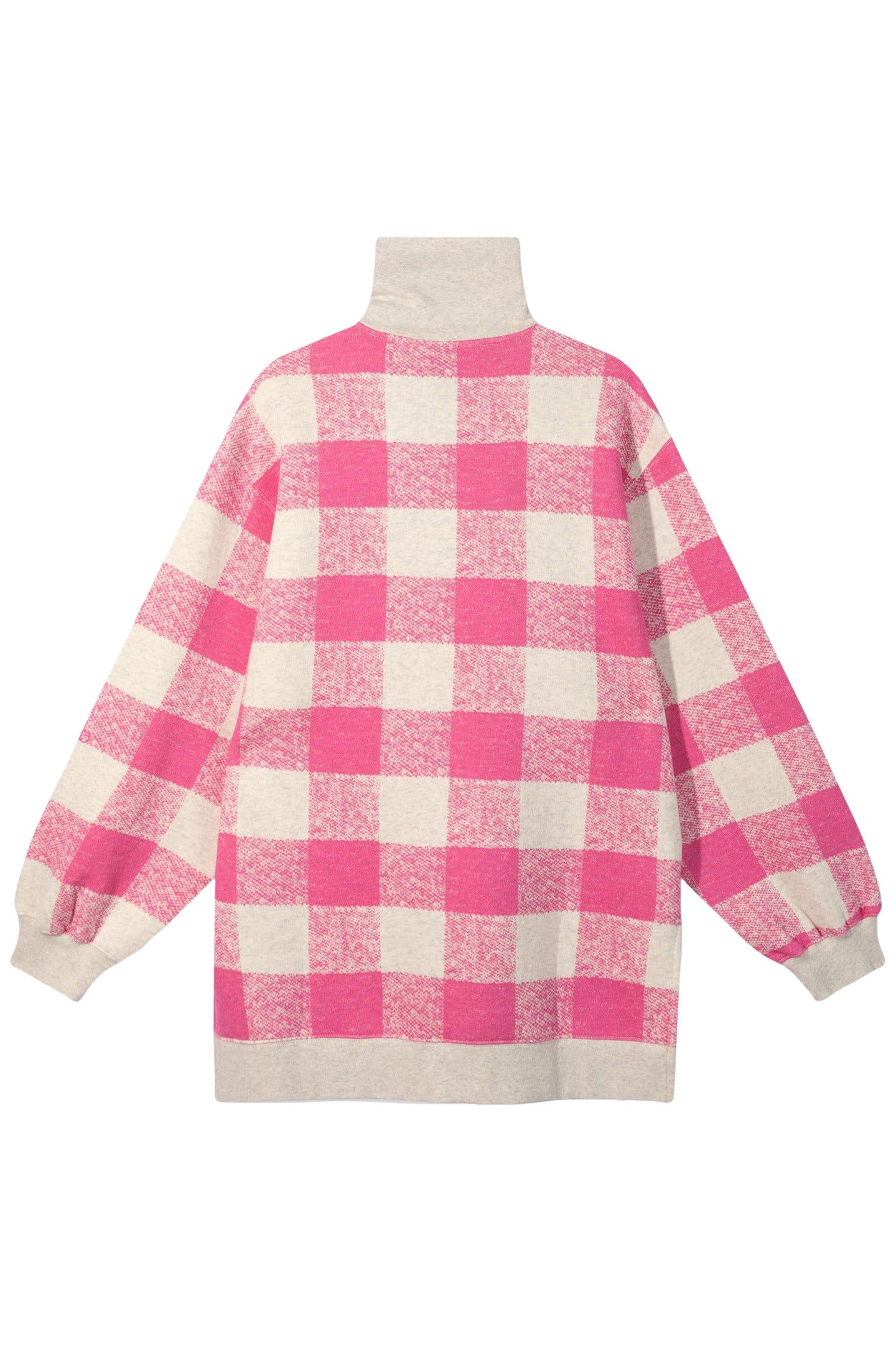 HIGH NECK ZIP SWEATER CHECK BRIGHT PINK 5