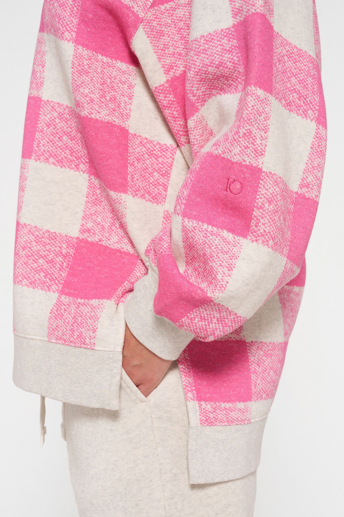 HIGH NECK ZIP SWEATER CHECK BRIGHT PINK 7