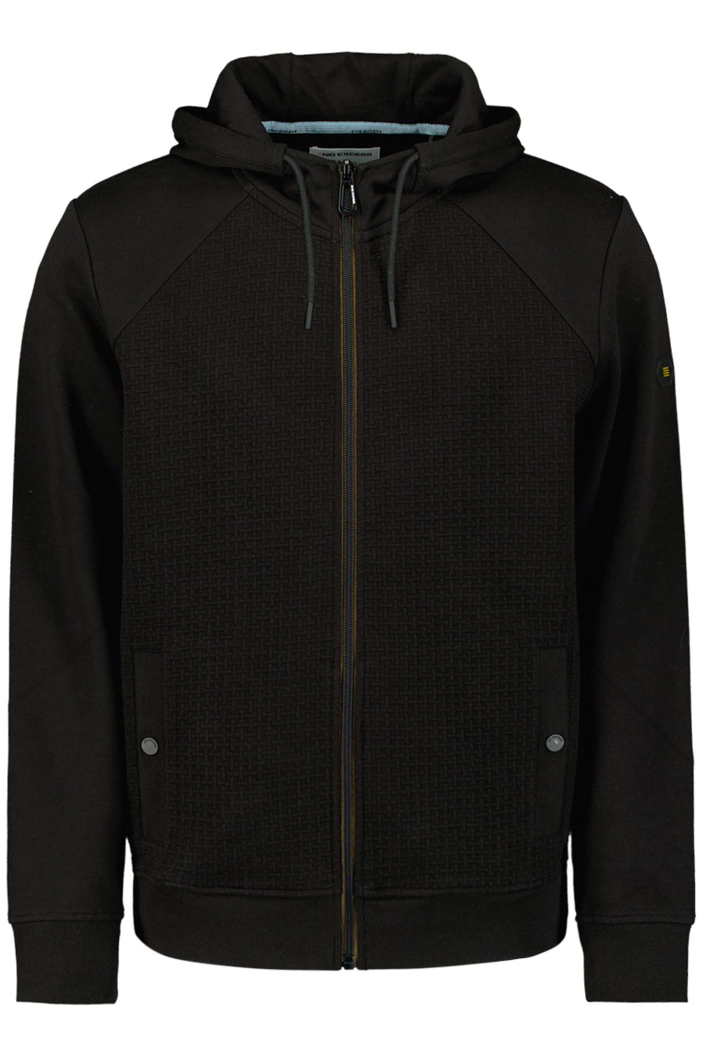 SWEATER HOODED FULL ZIPPER DOUBLE LAYER JACQUARD STRETCH BLA 4
