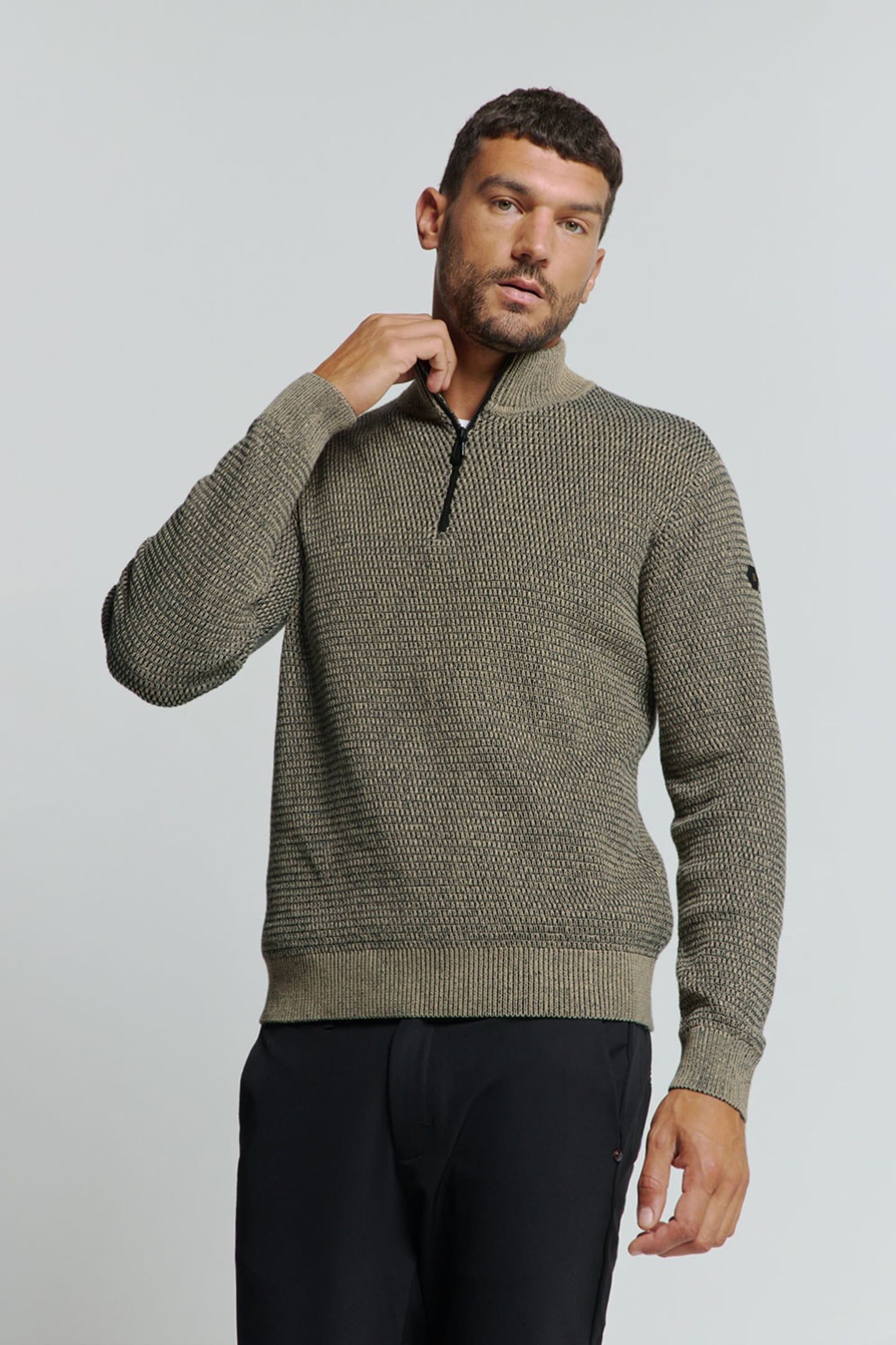 PULLOVER HALF ZIPPER 2 COLOURED MELANGE STONE 1