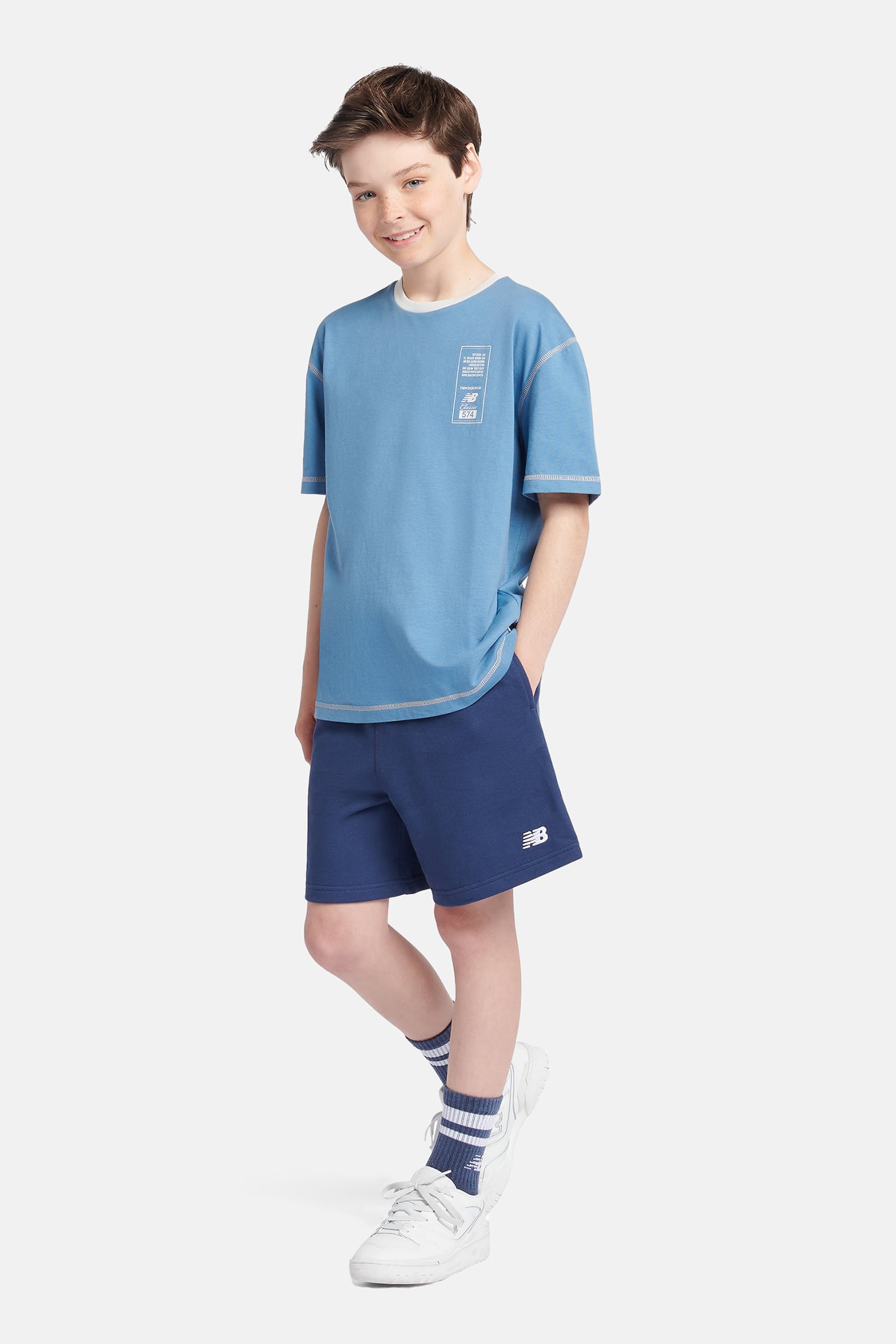 MADE IN USA BOYS 574 DIAGRAM TEE HERONBLU 3