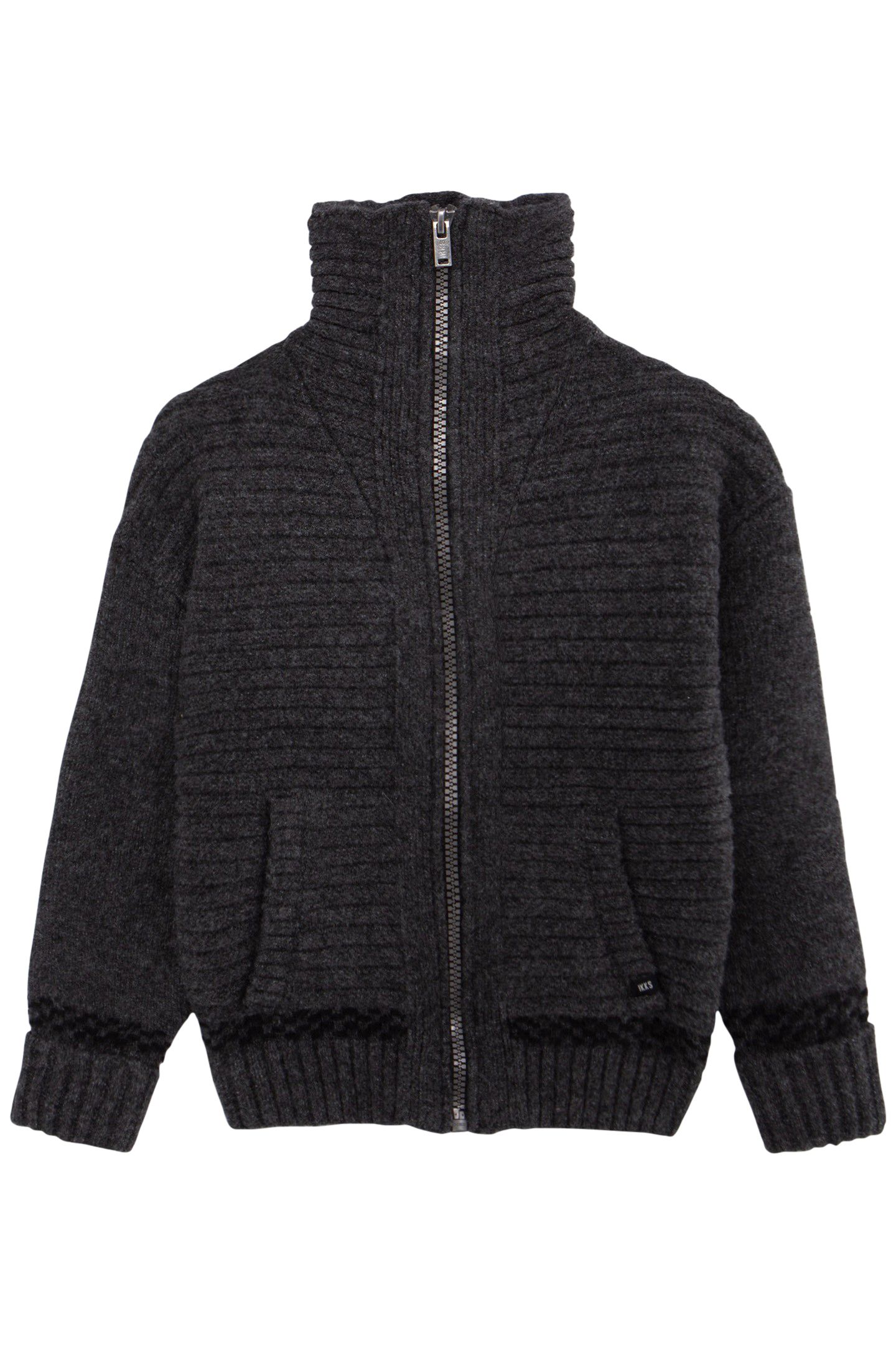 BOY'S GREY LIGHTNING, CHECKERBOARD INTARSIA KNIT CARDIGAN 1