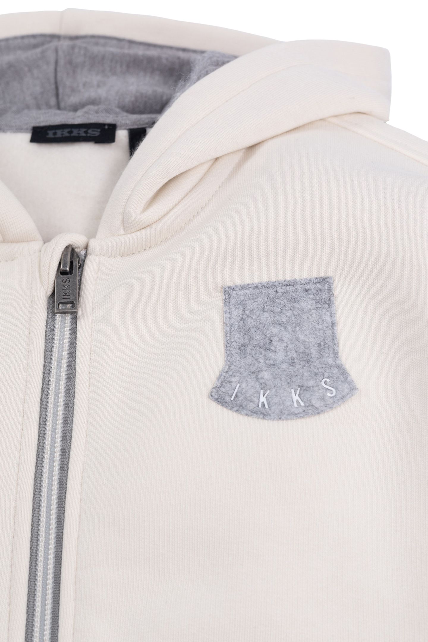 BOY'S ZIPPED ECRU CARDIGAN WITH GREY DETAILS 4