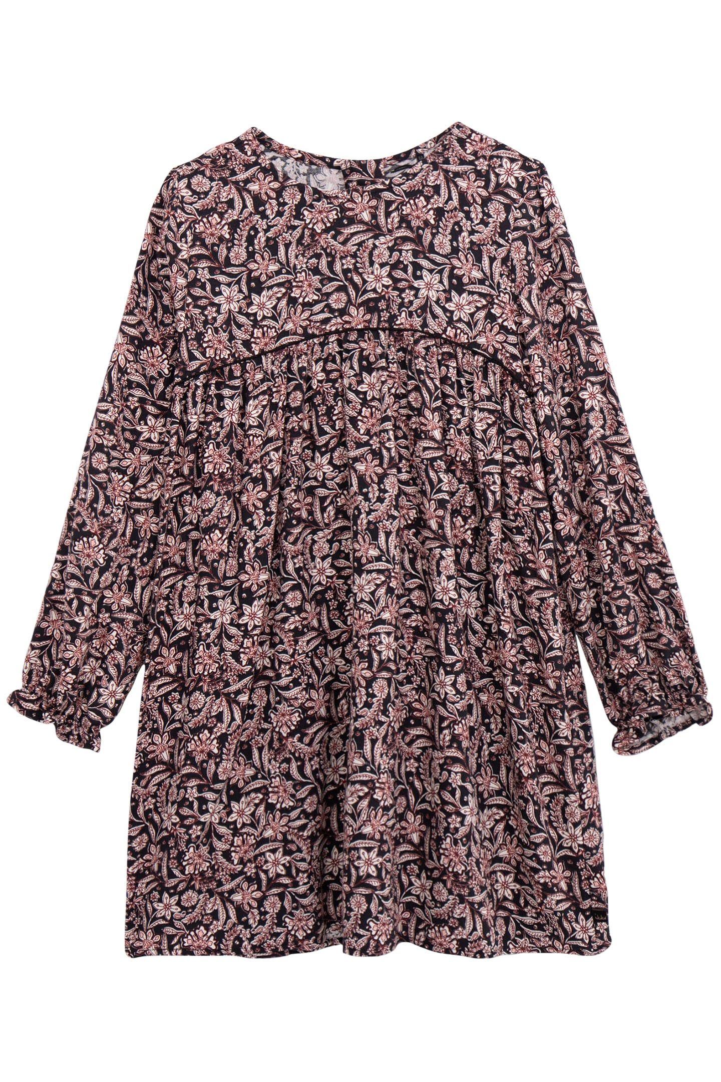 BLACK BAROQUE FLORAL PRINT DRESS FOR GIRLS 1