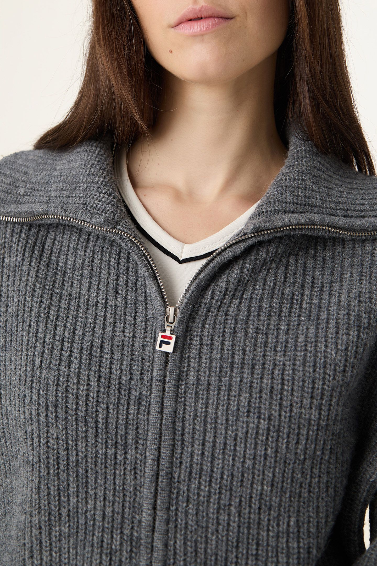 GIOVANNI RELAXED HIGH COLLAR FULL-ZIP KNIT SWEATER GREY MELA 6