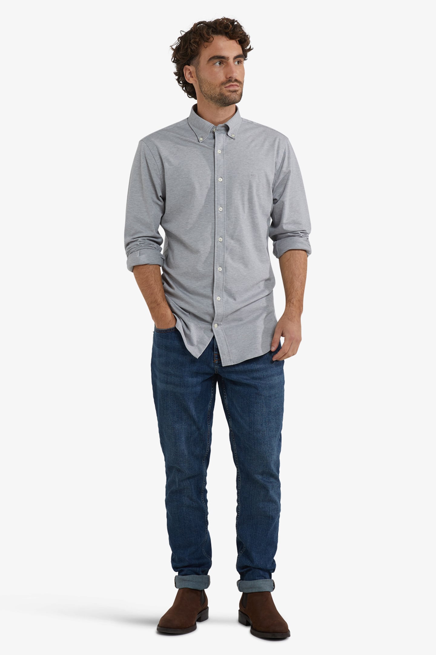 STRETCH PIQUE SHIRT MEDIUM GREY MELANGE 2