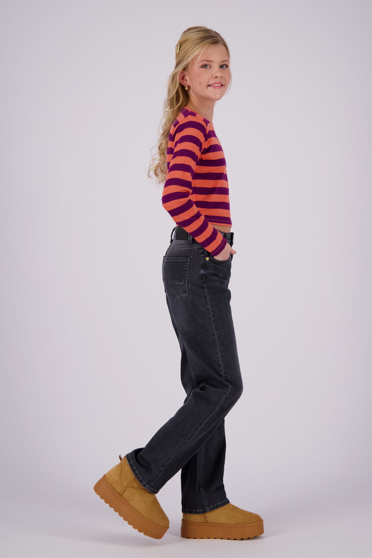 GIRLS G-BASIC-CROP RIB STRIPE T-SHIRT FRESH CORAL 5