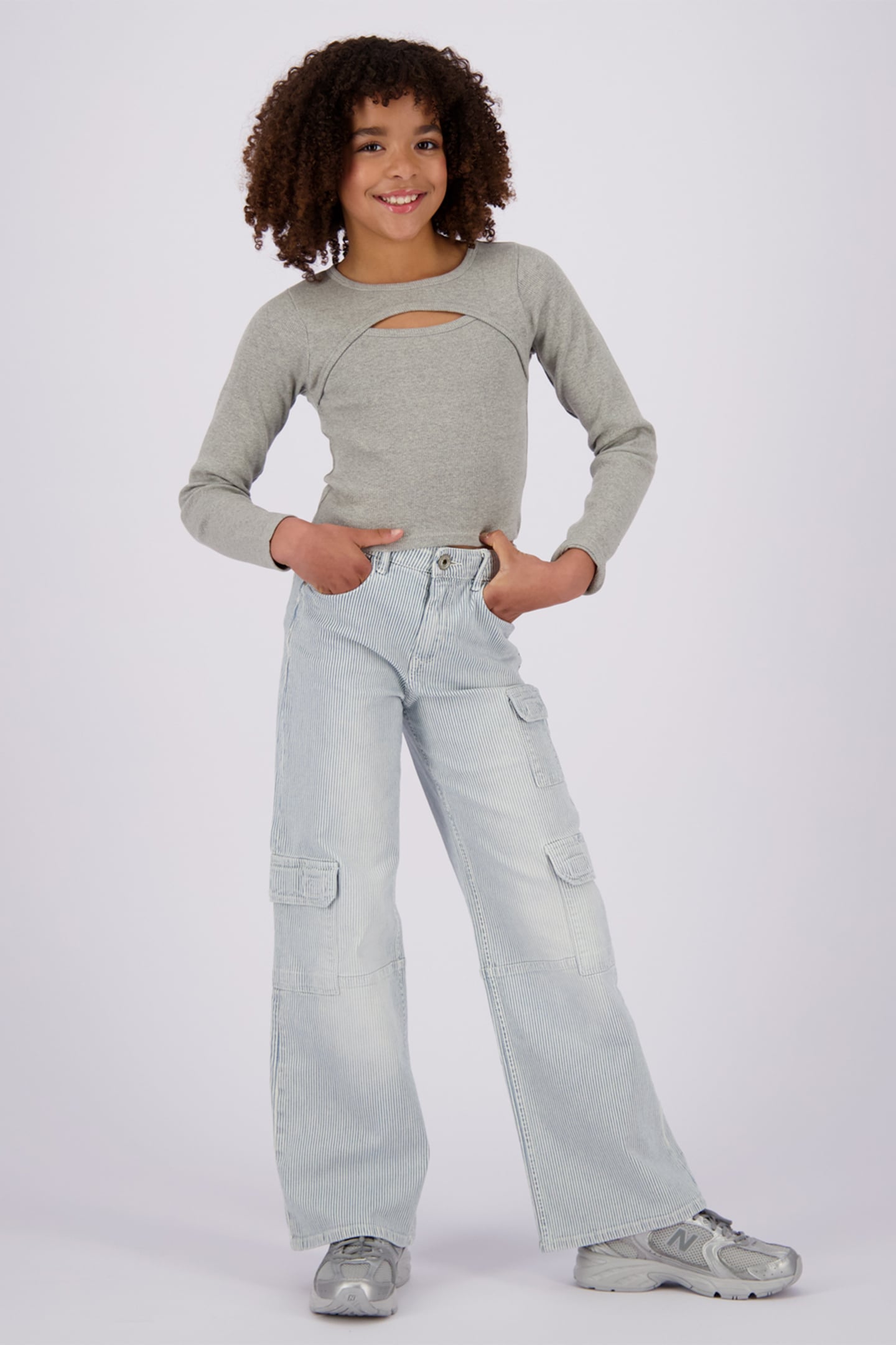GIRLS G-BASIC-RIB DETAIL T-SHIRT LIGHT GREY MELEE 1