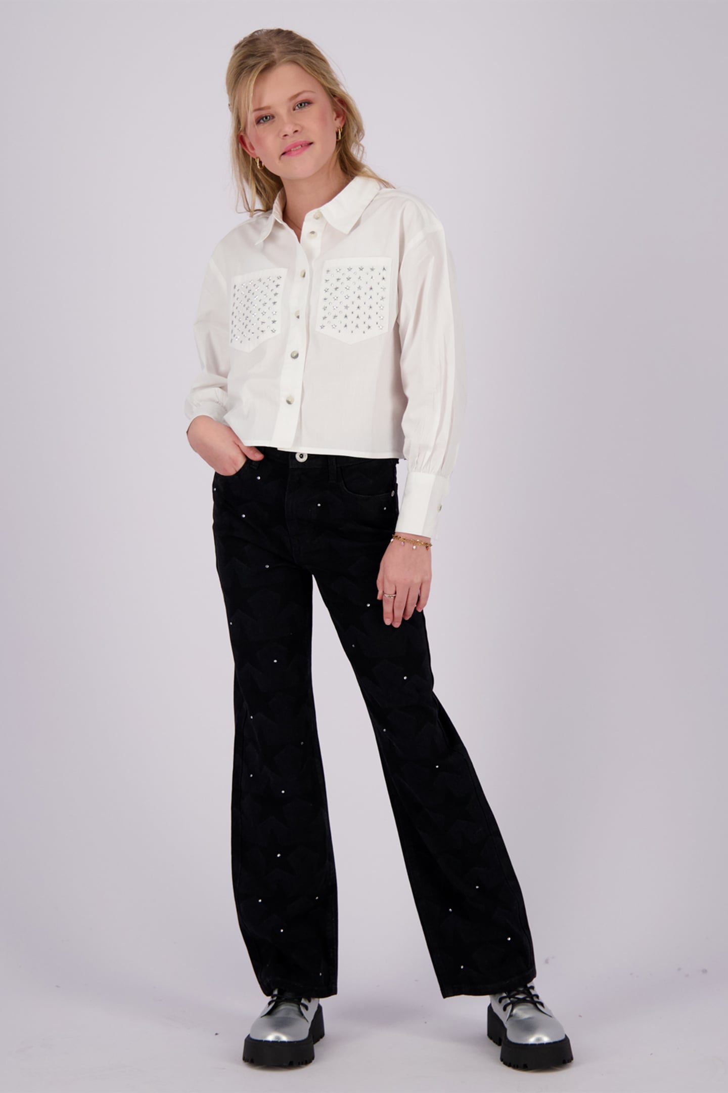 GIRLS CATO STAR JEANS WASHED BLACK 1