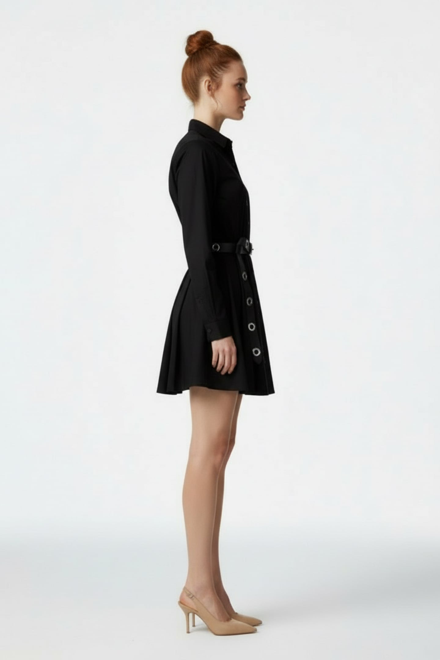 POPLIN PLEATED MINI DRESS BLACK 3