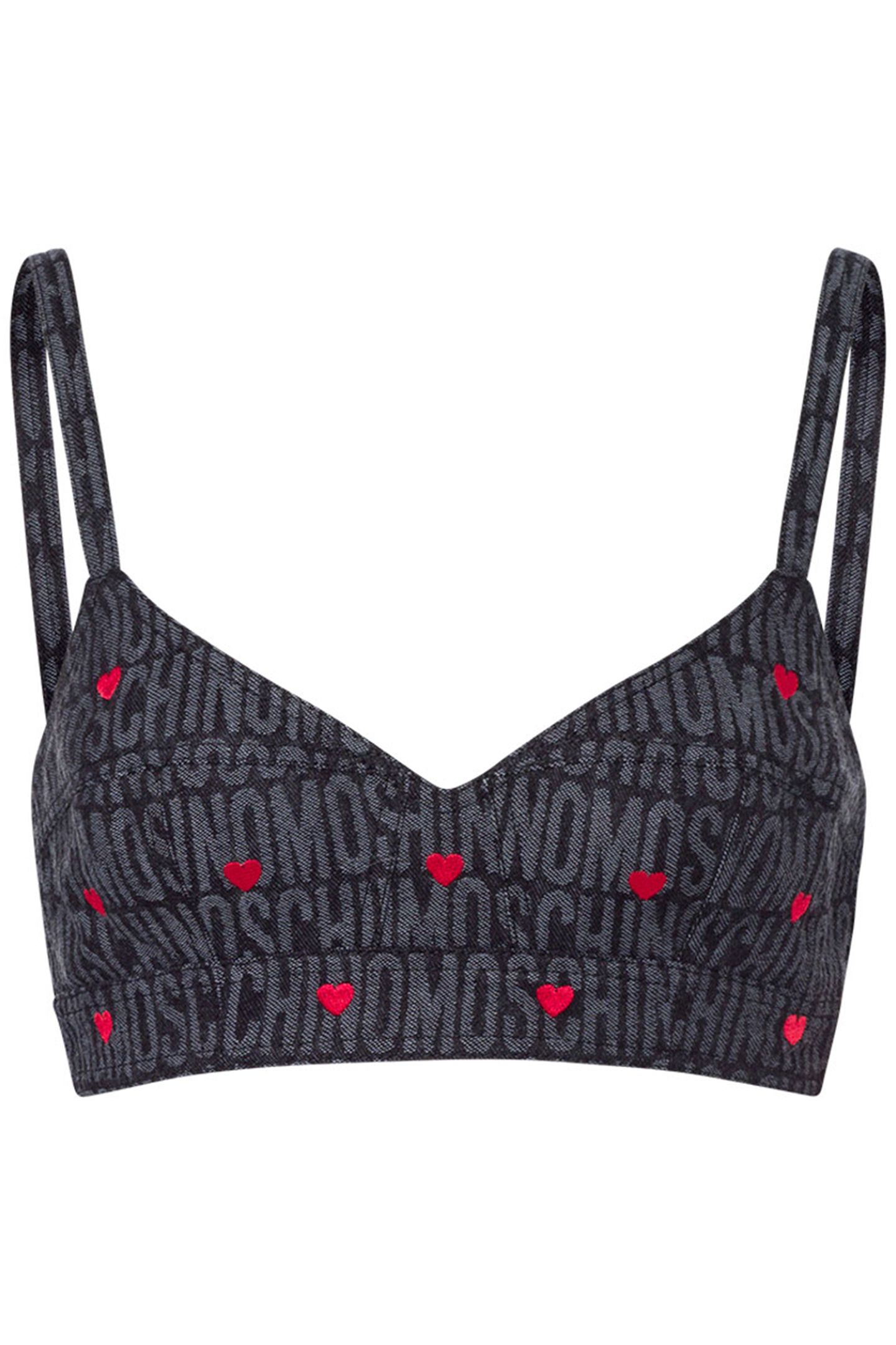 DENIM CROP TOP WITH ALLOVER LOGO HEARTS BLACK 3