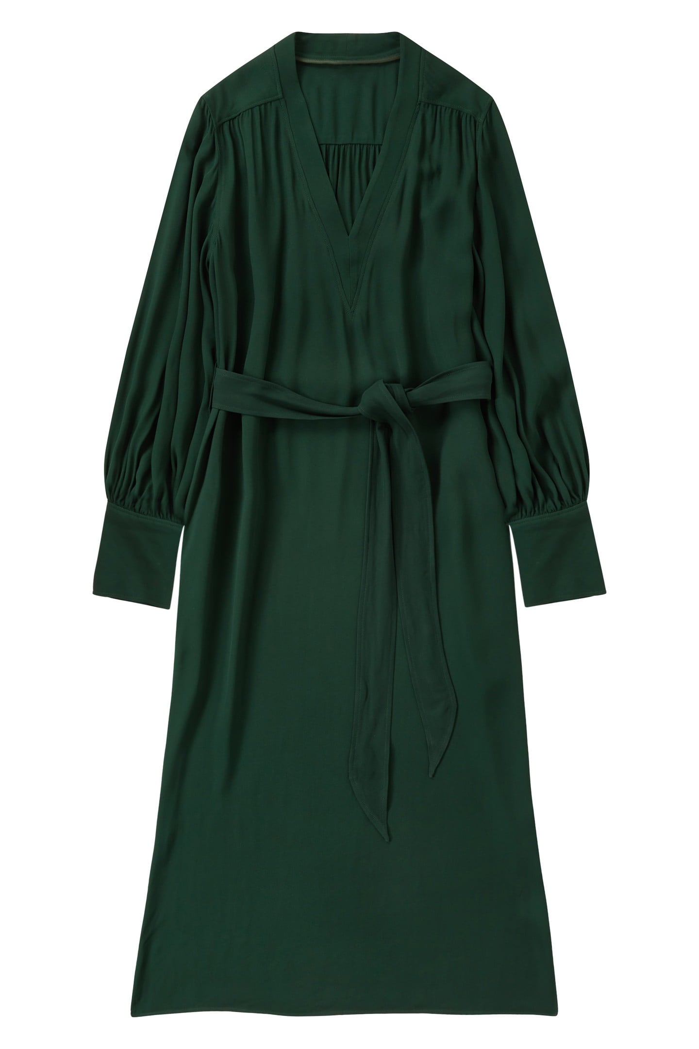 BELTED V NECK DRESS FERN GREEN 4