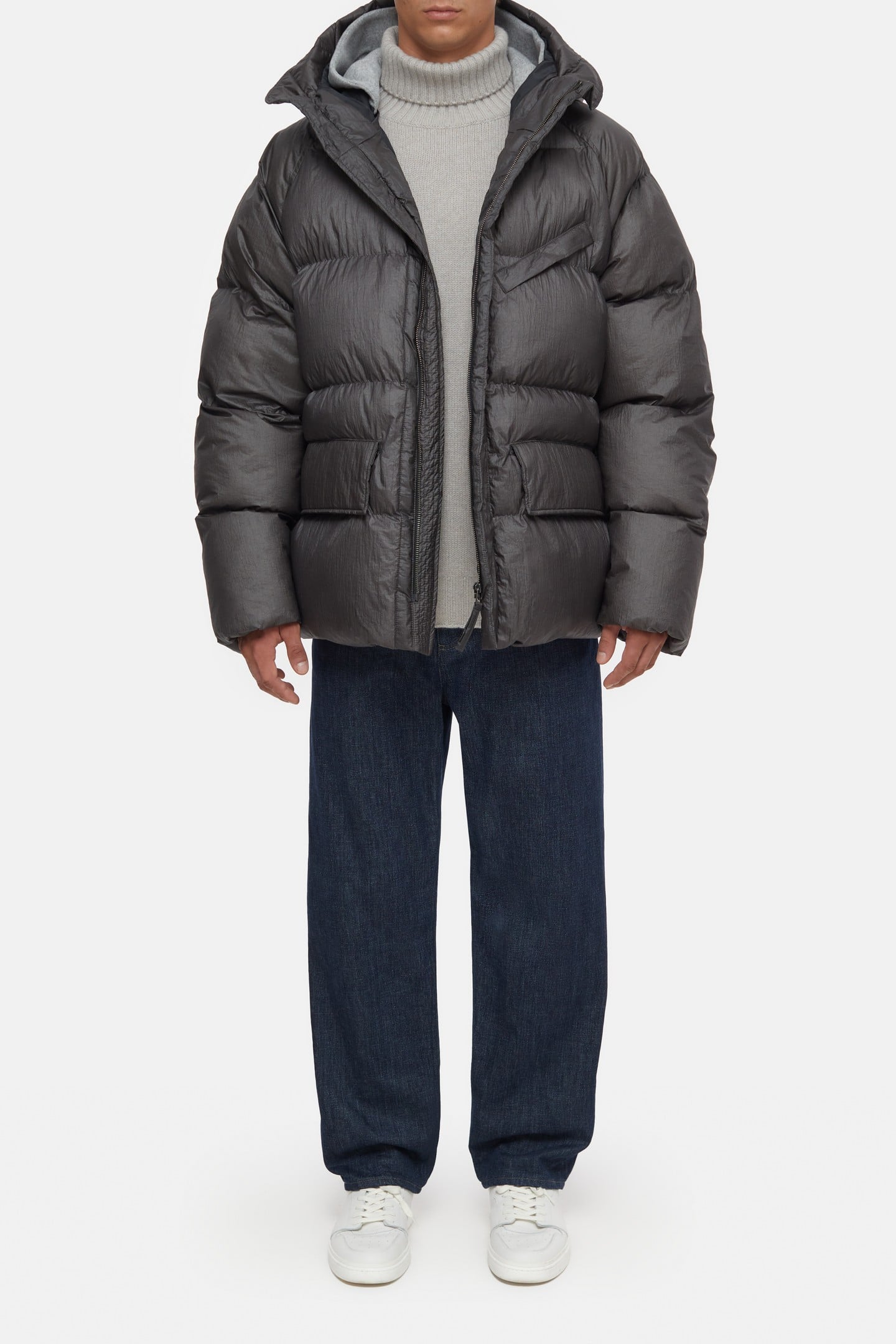 SHORTER PUFFER COAT JACKET CHARCOAL 1