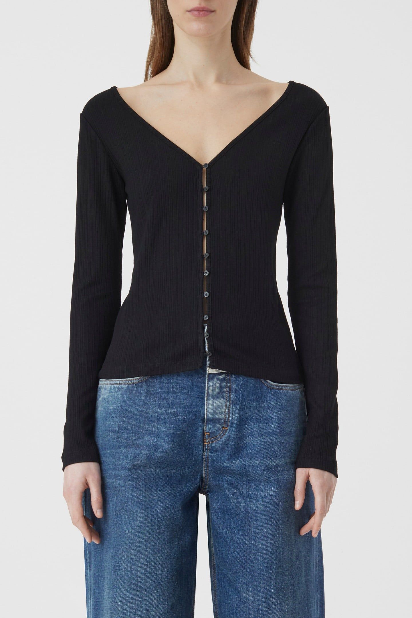 V NECK CARDIGAN T-SHIRTS BLACK 1