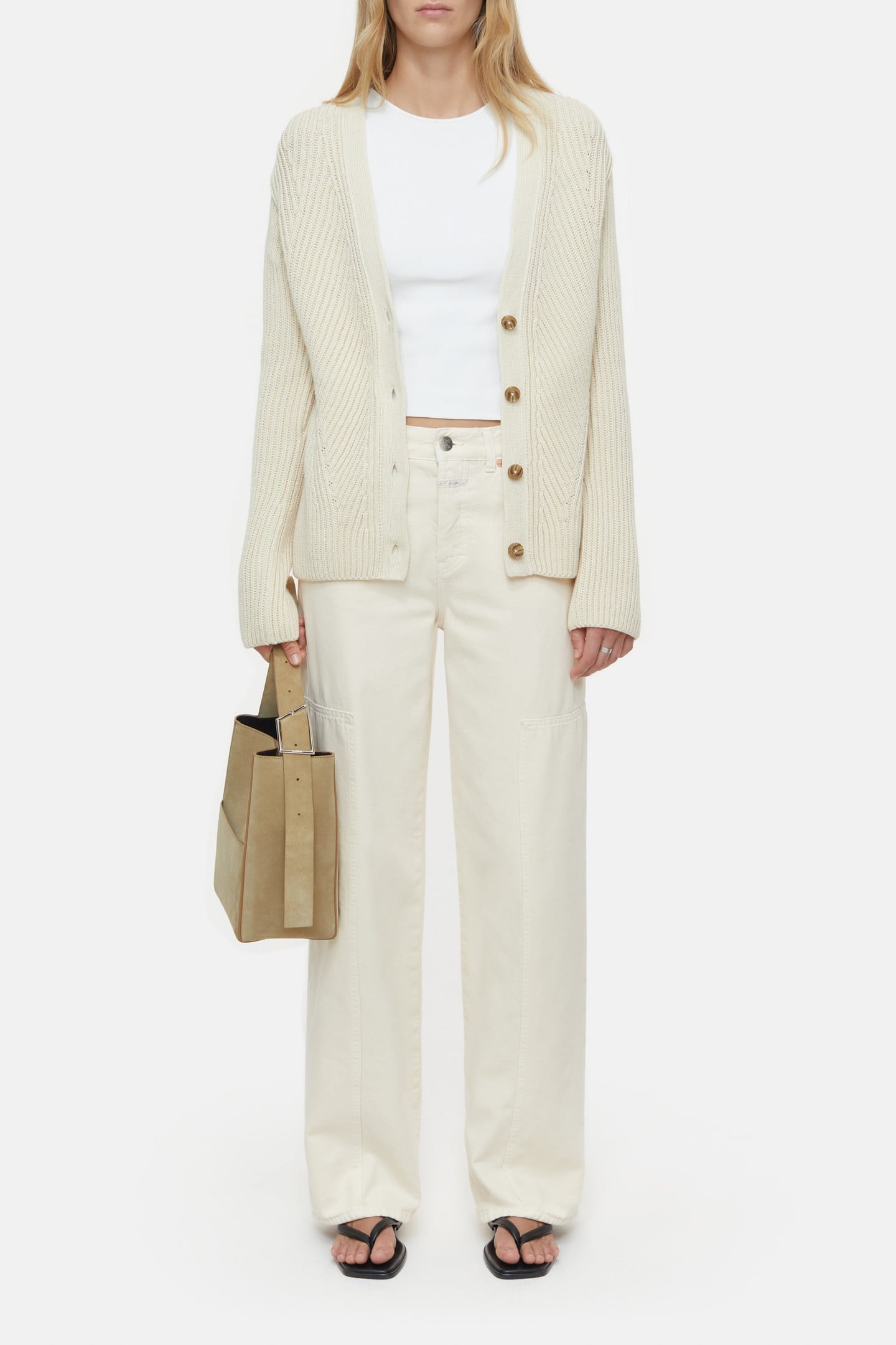 V CARDIGAN LONG SLEEVE KNITS IVORY 1