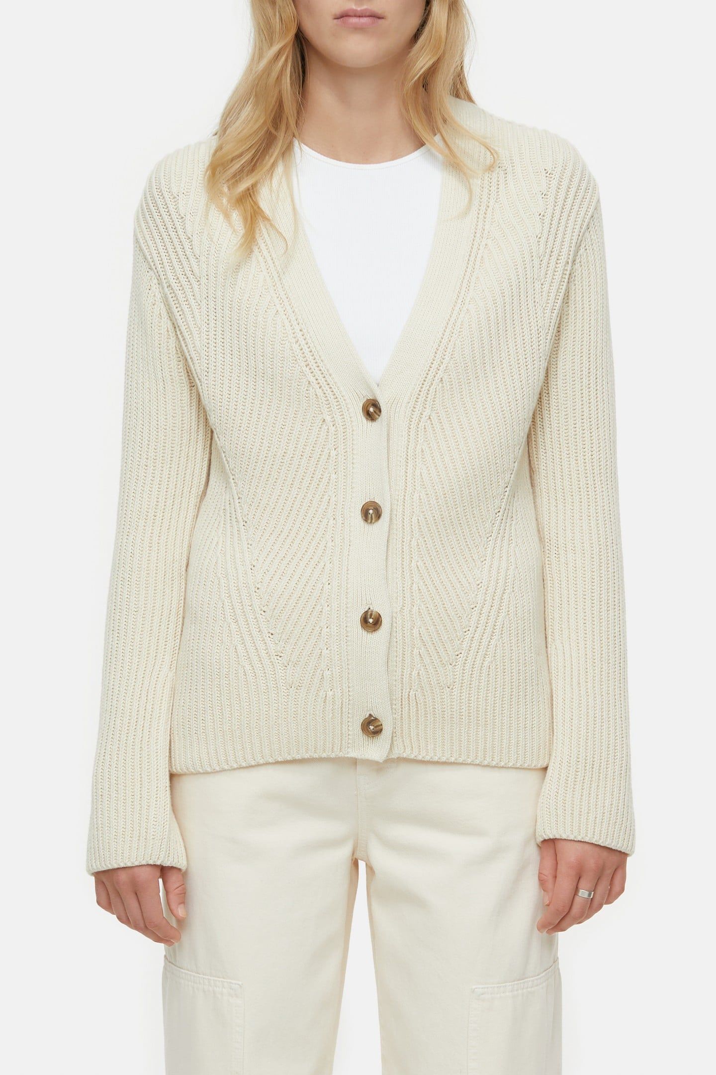 V CARDIGAN LONG SLEEVE KNITS IVORY 2