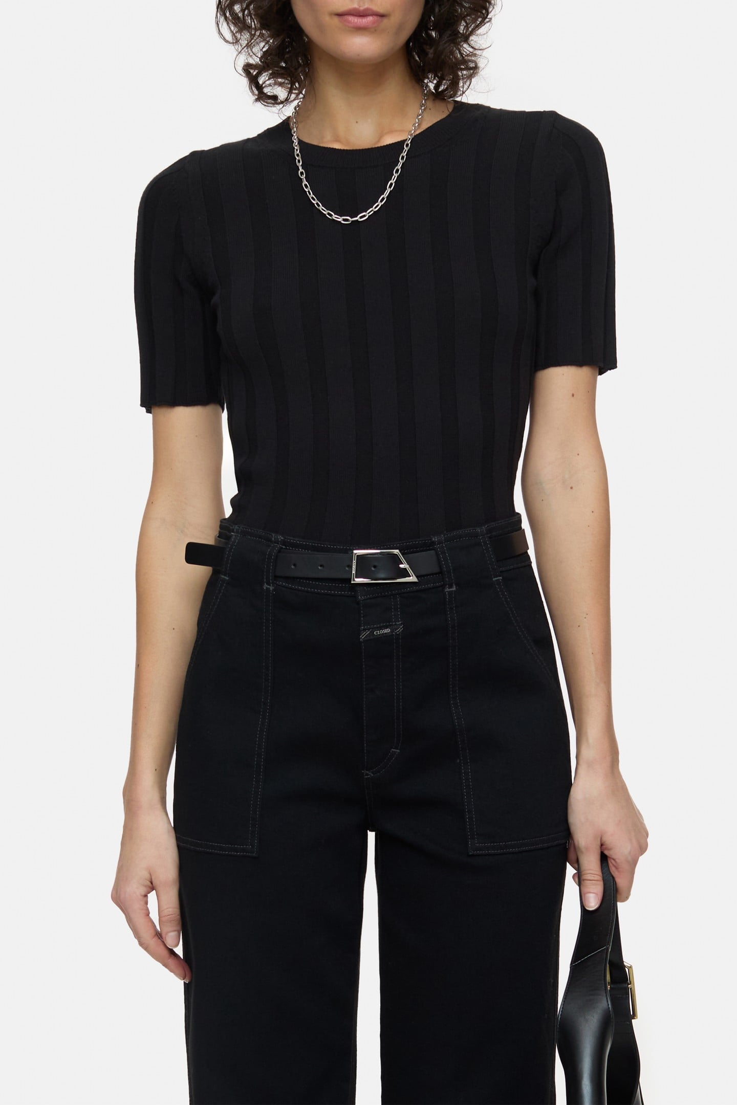 CREW NECK SHORT SLEEVE KNITS BLACK 1