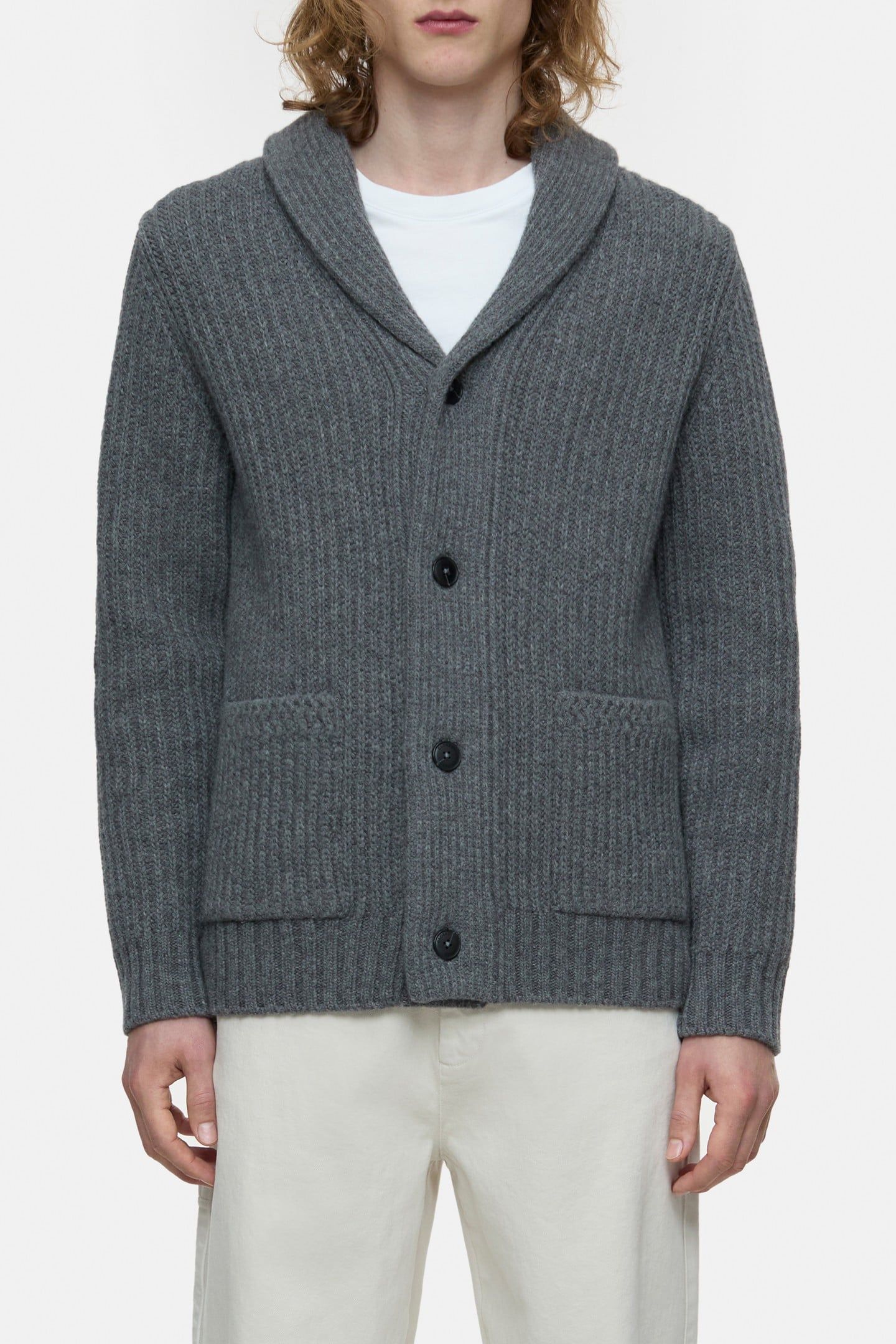 SCARF COLLAR CARDIGAN KNITS DARK GREY MELANGE 1