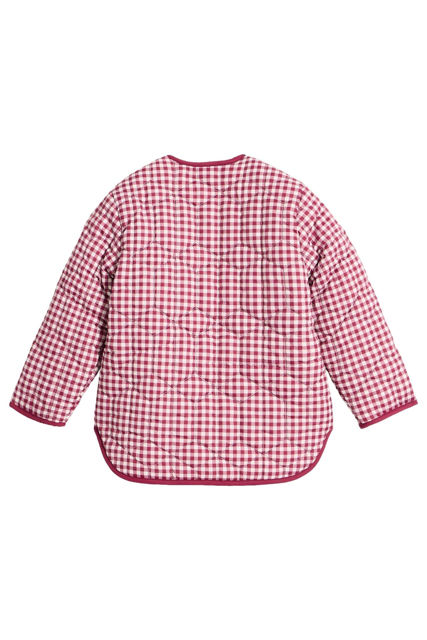 GINGHAM BORG LINED COAT DEEP RED 2