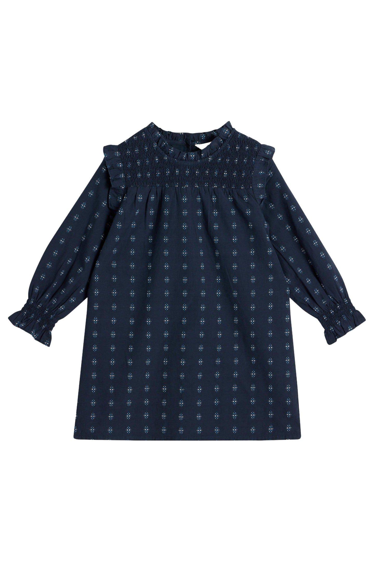 CAMILLE DOBBY FRILL DRESS DARK NAVY 1