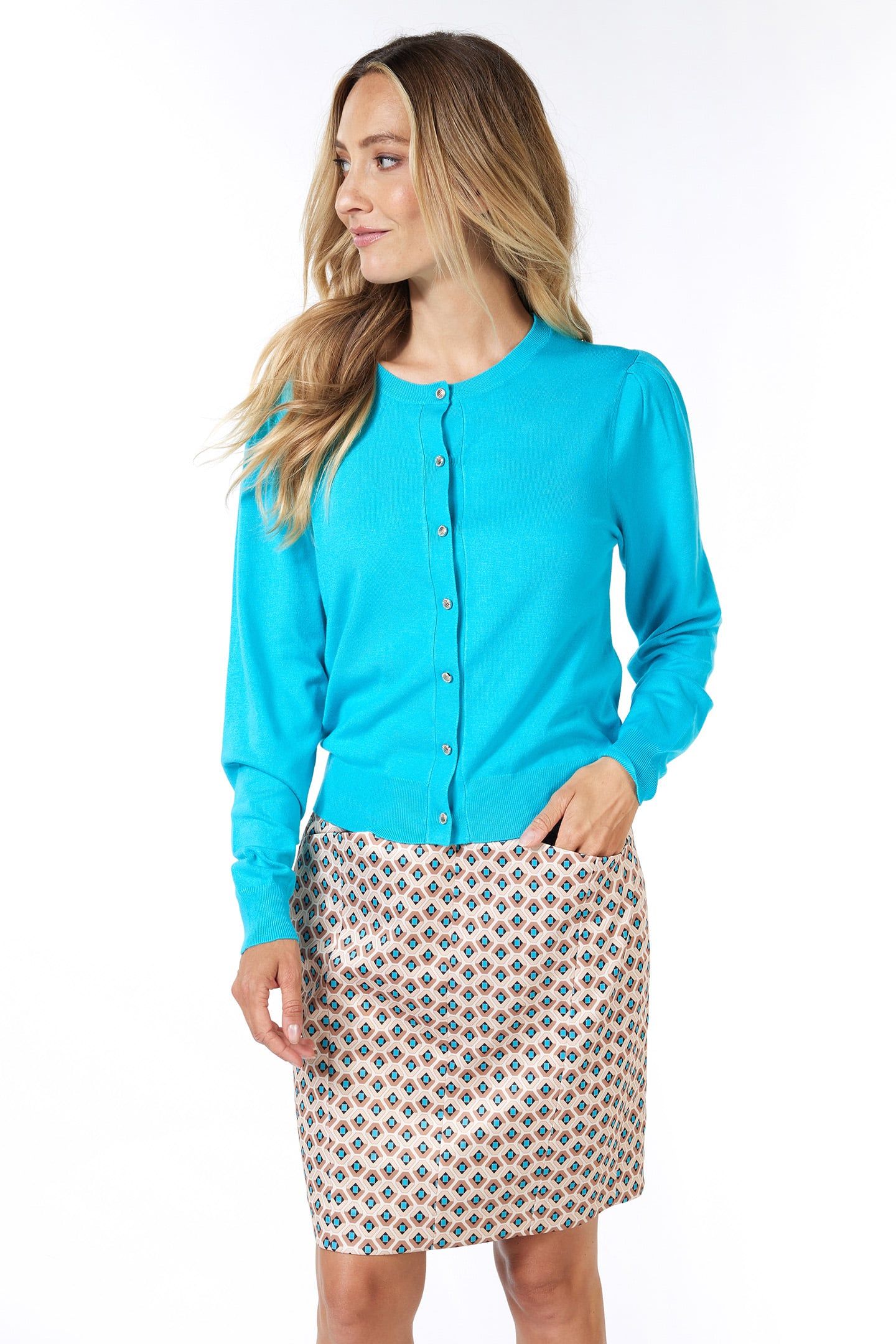 CARDIGAN PUFF SLVE BASIC KNIT PEACOCK BLUE 3
